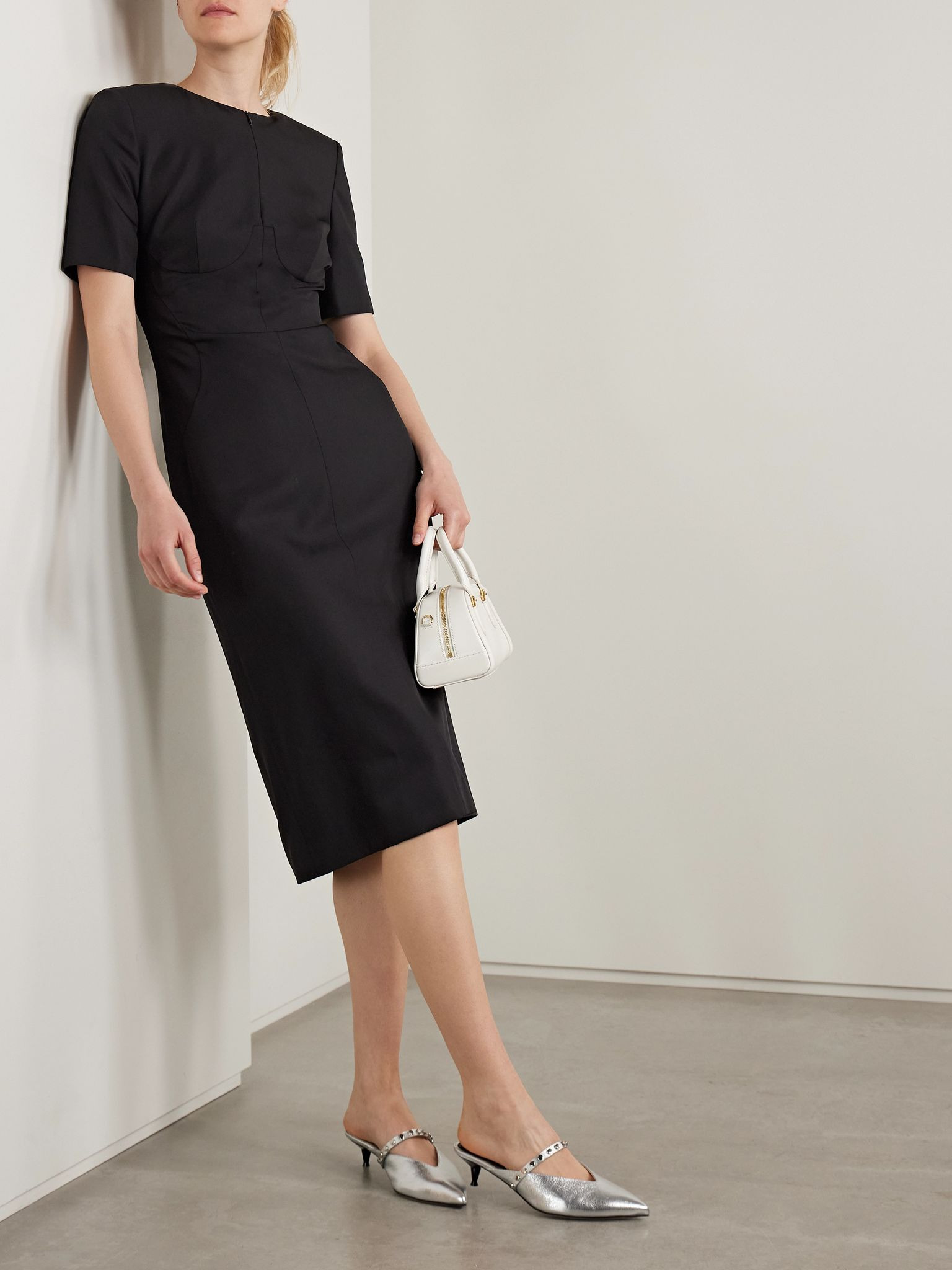 Wool-blend midi dress Black - 2
