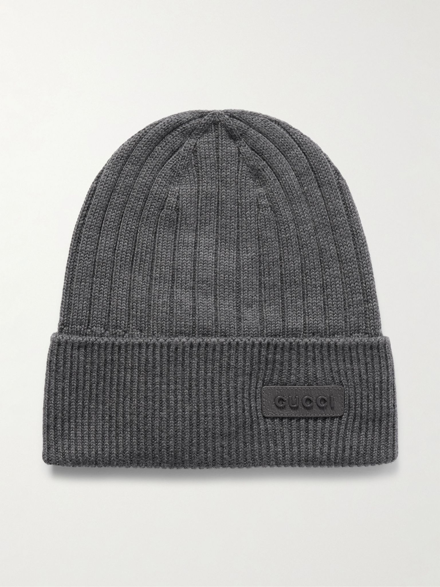 Logo-Appliquéd Ribbed Wool Beanie Gray - 1