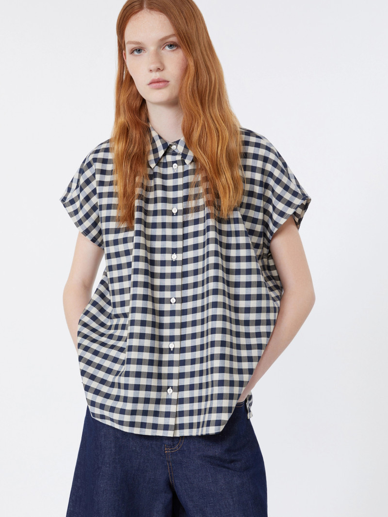 STRANO Cotton and ramie batavia shirt - NAVY 5