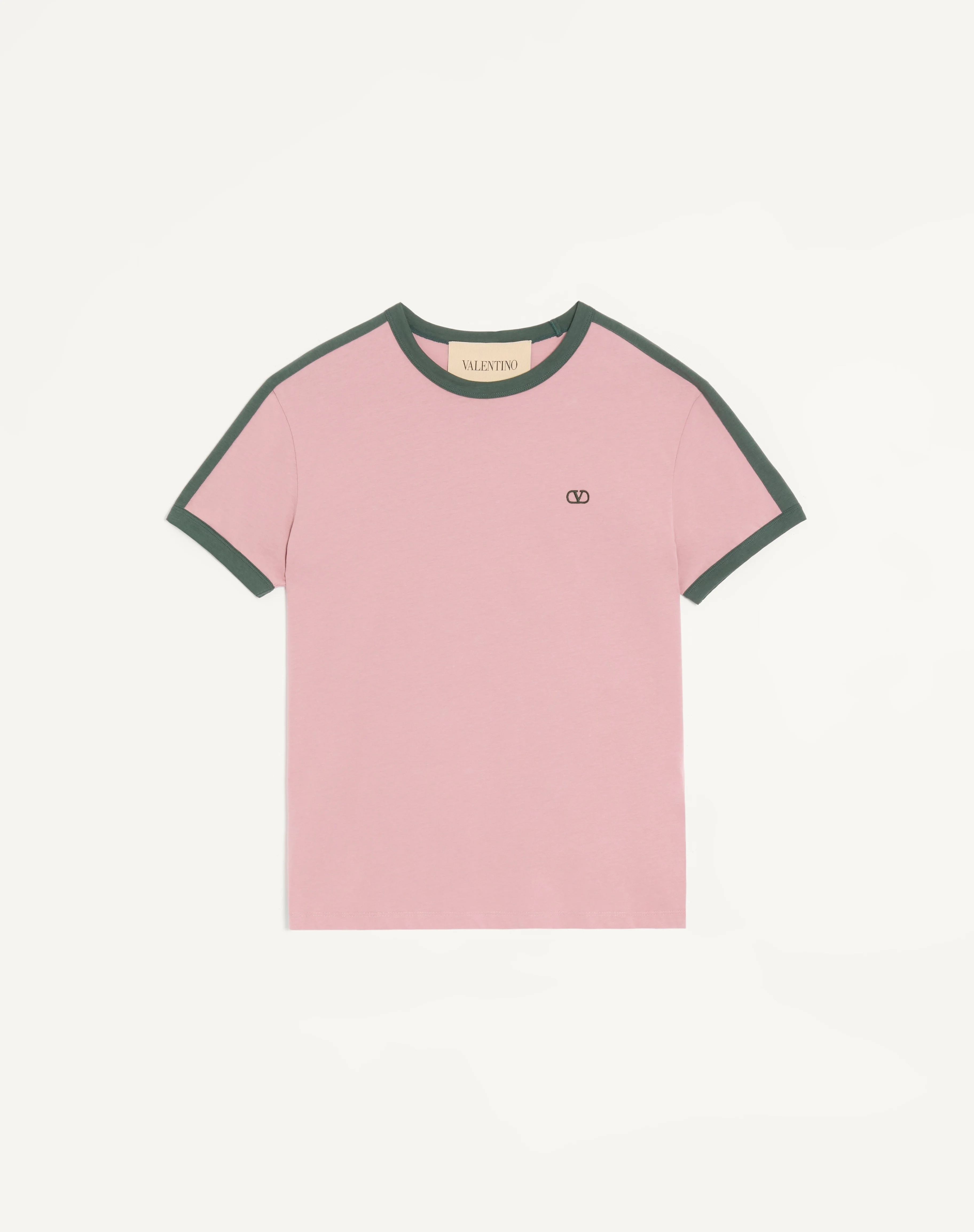 VALENTINO COTTON T-SHIRT WITH CREW NECK, CONTRASTING SIDE BANDS AND VLOGO EMBROIDERY - 1