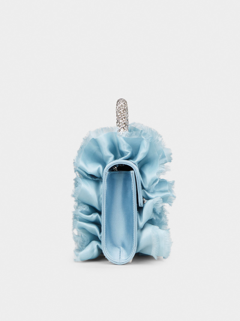 Rouches Jewel Mini Flower Strass Buckle Clutch Bag in Fabric 4