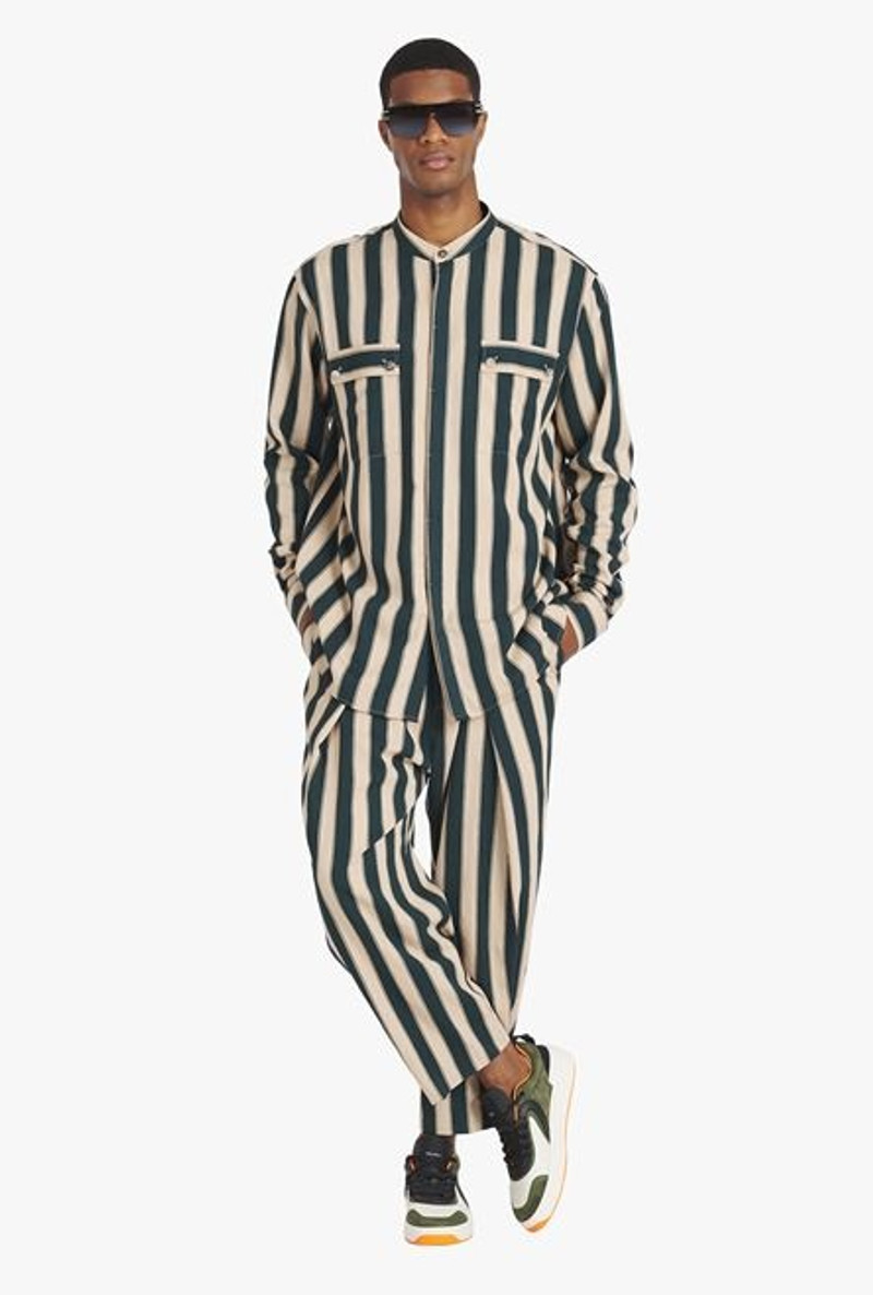 Balmain Sand-colored and dark green eco-designed striped shirt outlook