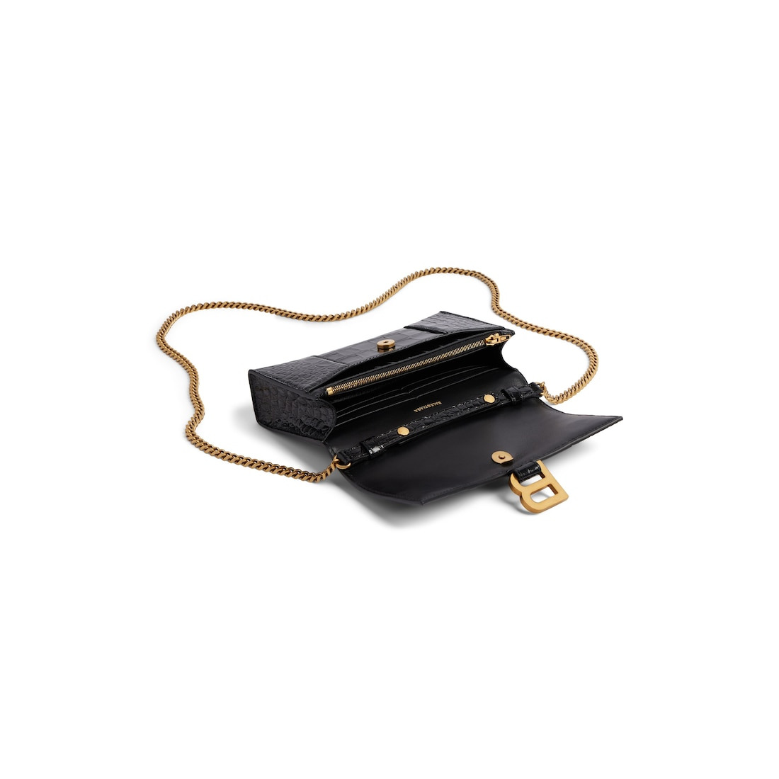 Women's Hourglass Wallet With Chain Crocodile Embossed in Black - 5