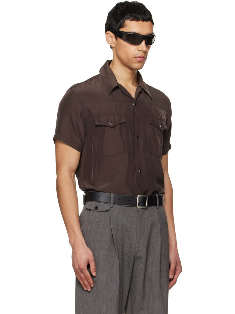 Brown Washed Rayon Pearl Snap Shirt 2