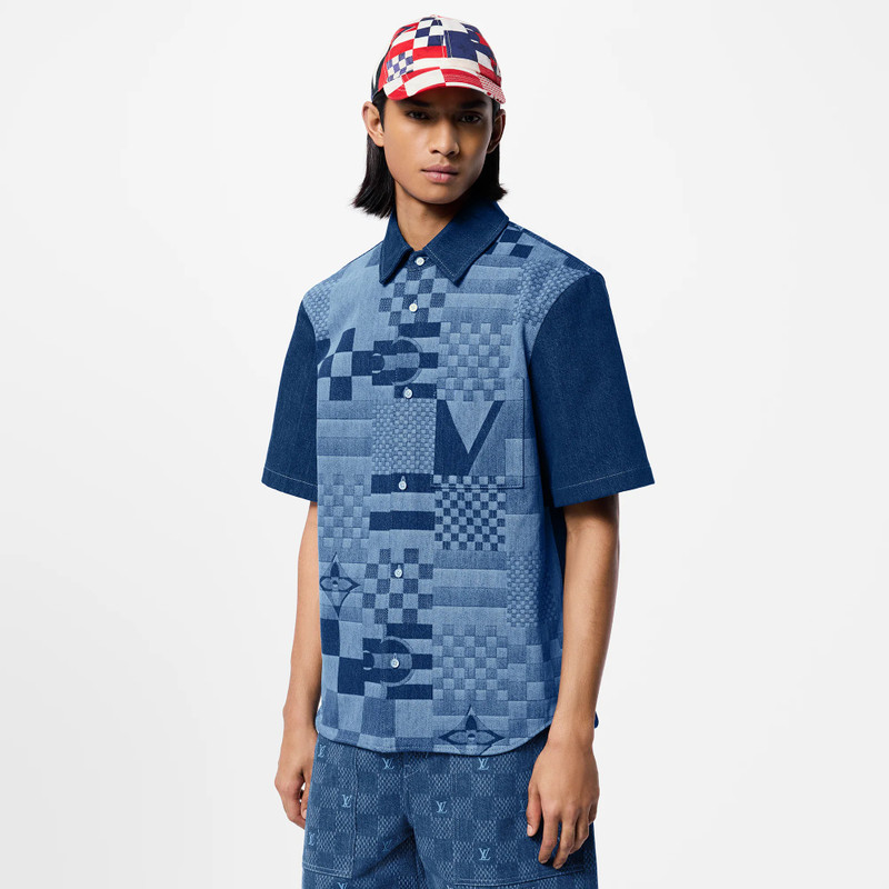 Printed Short-Sleeved Denim Shirt 2