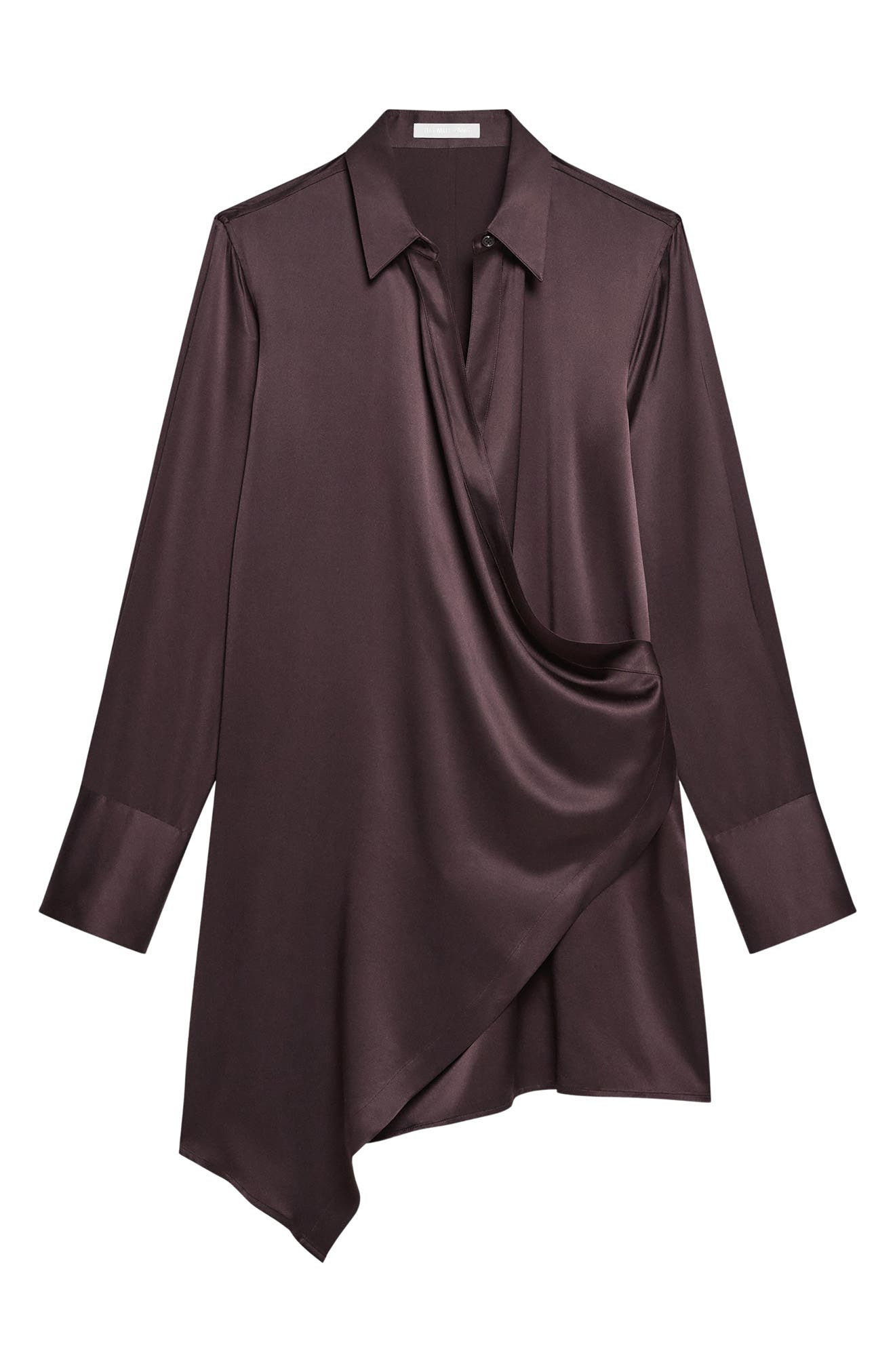 Helmut Lang Drape Wrap Front Silk Shirt in Dark Plum at Nordstrom - 5