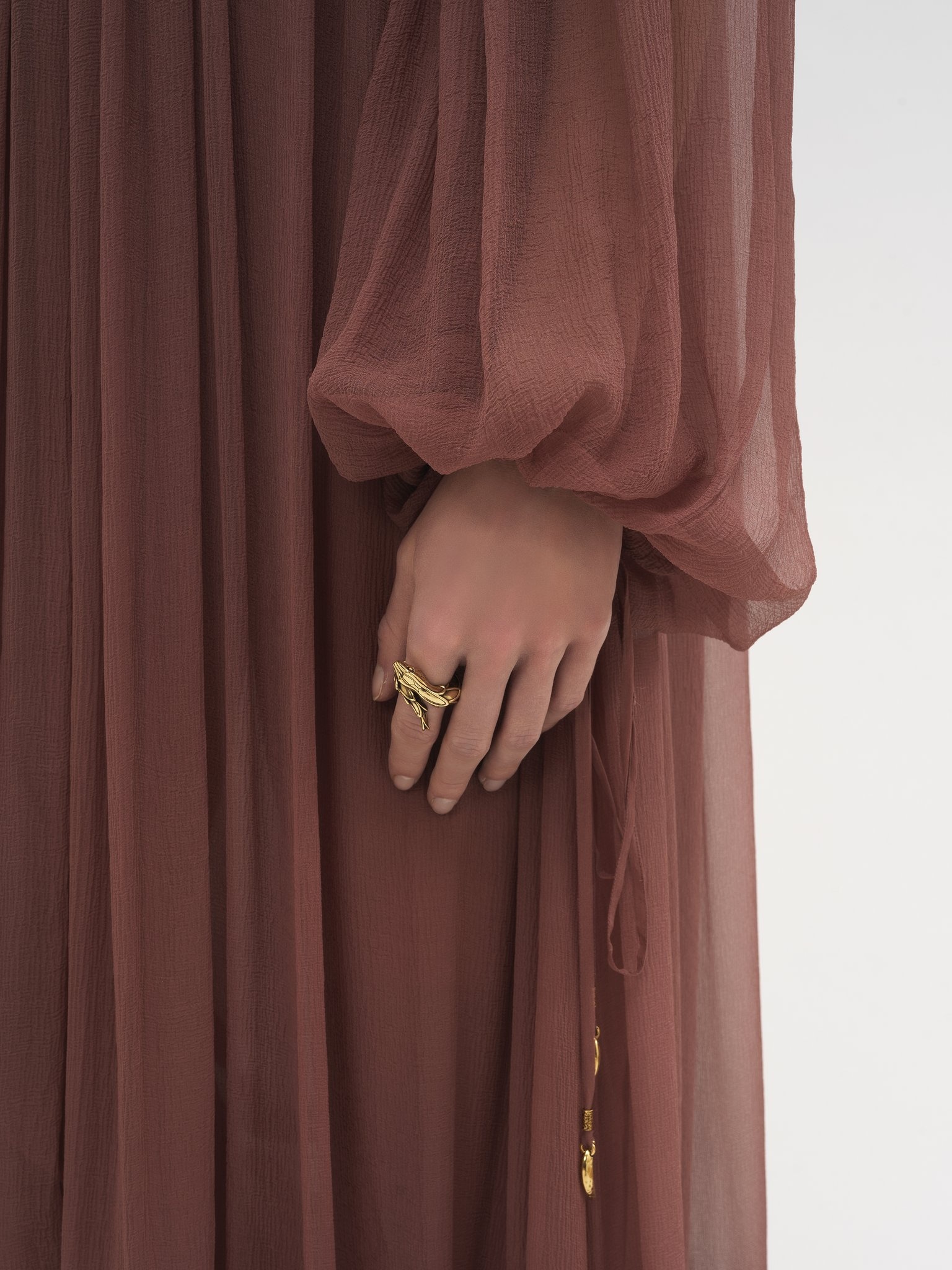 GATHERED LONG DRESS IN SILK MOUSSELINE - 7