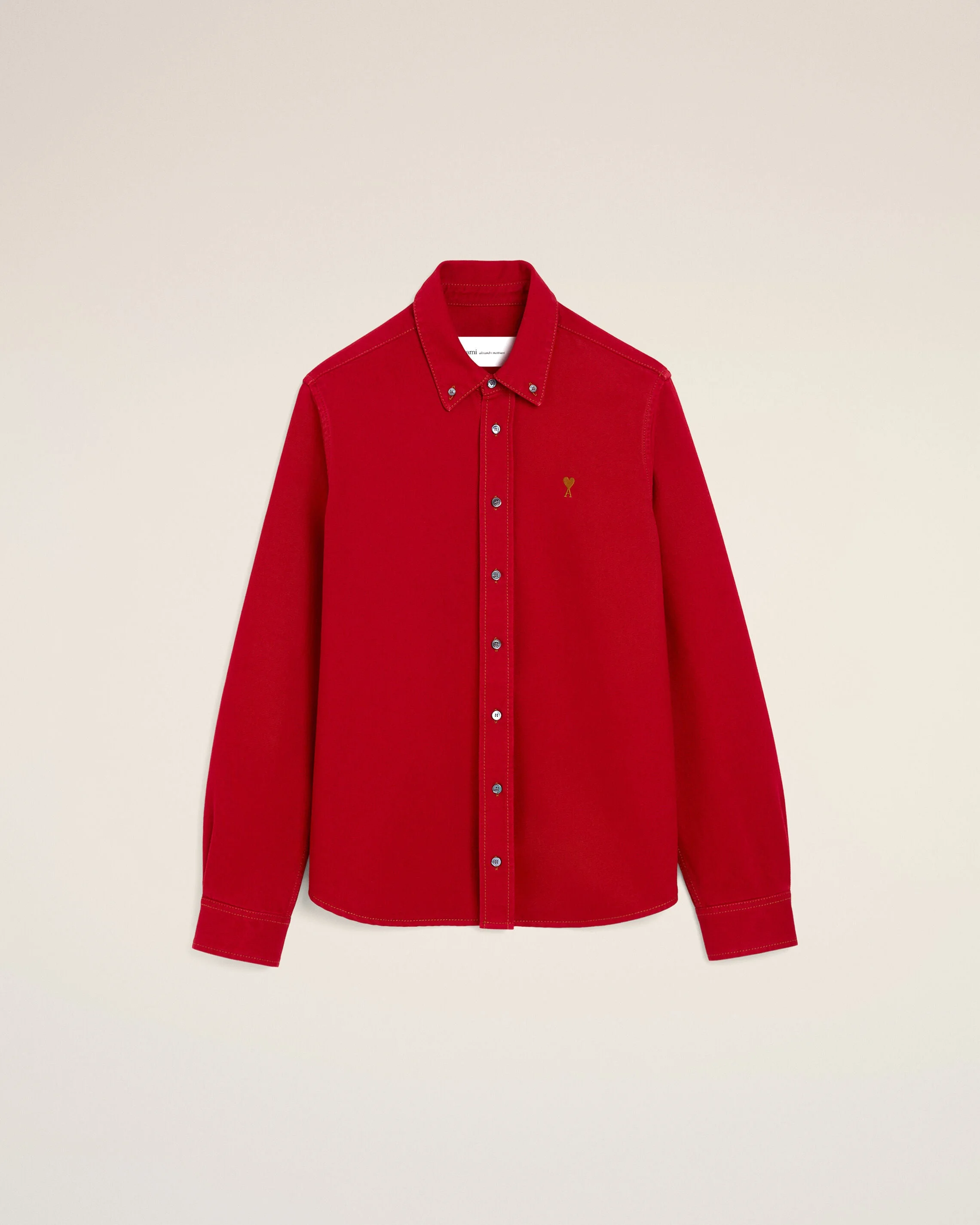 RED COTTON SHIRT WITH AMI DE COEUR - 1