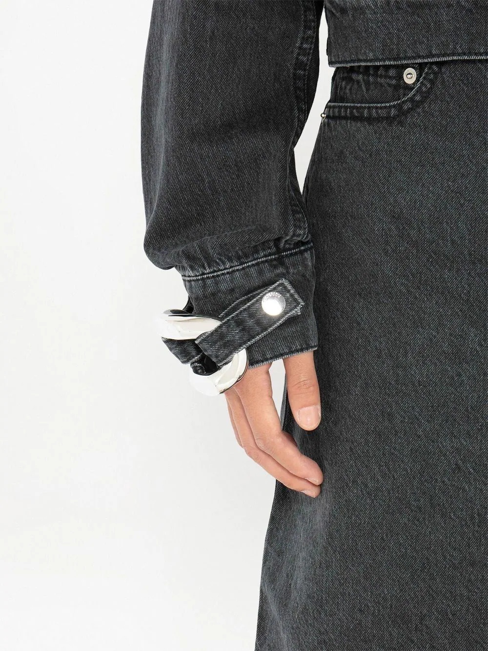 chain-link detail denim jacket - 5