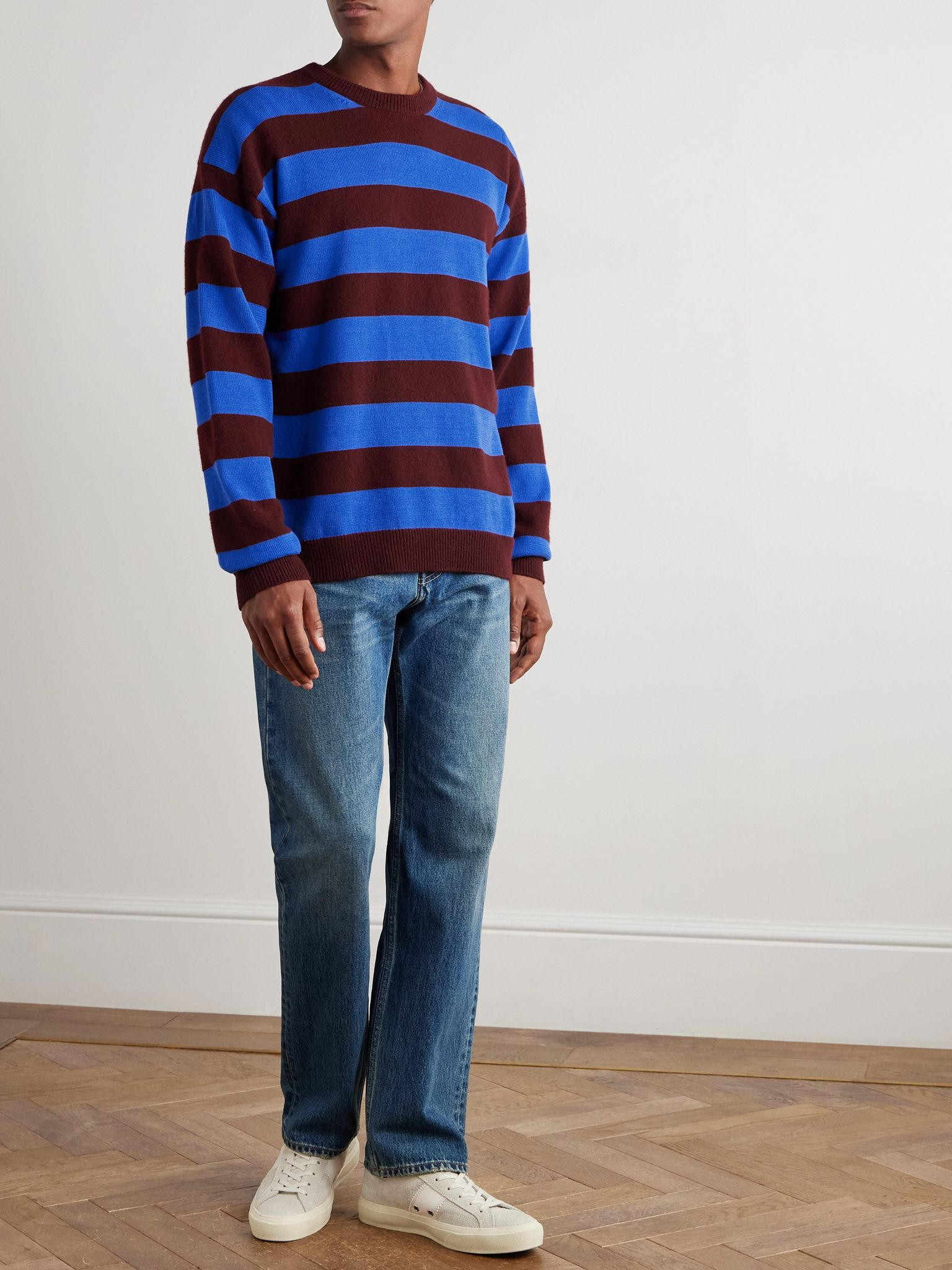 Striped Wool and Cotton-Blend Sweater Blue - 2