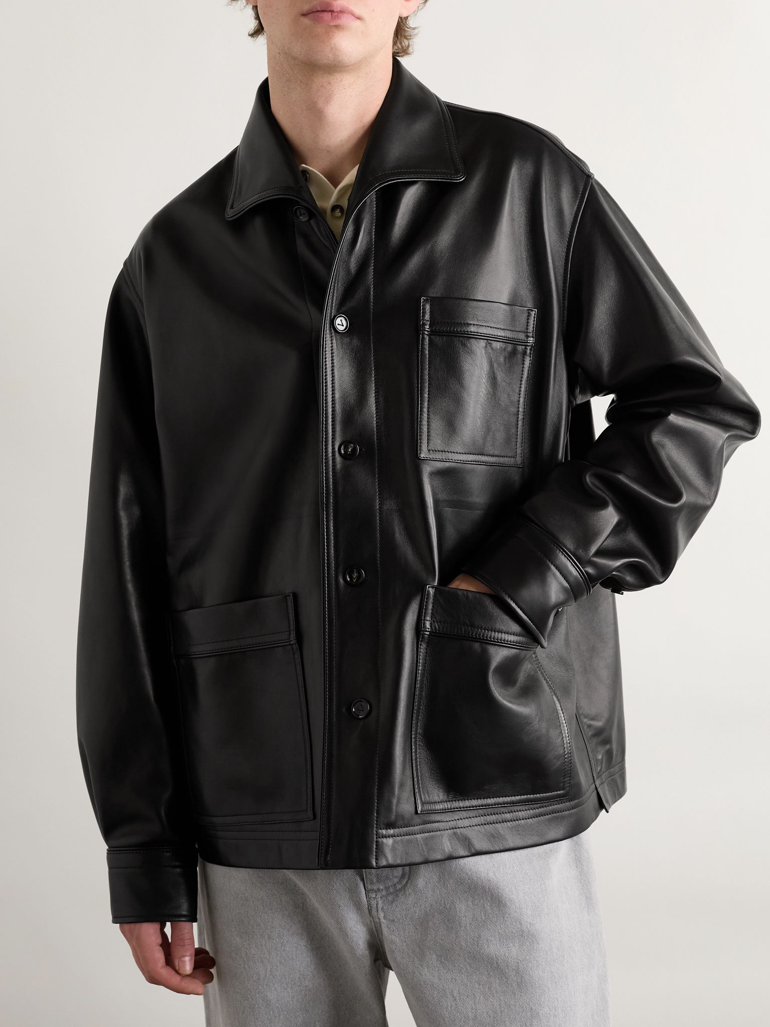 Leather Overshirt Black - 3