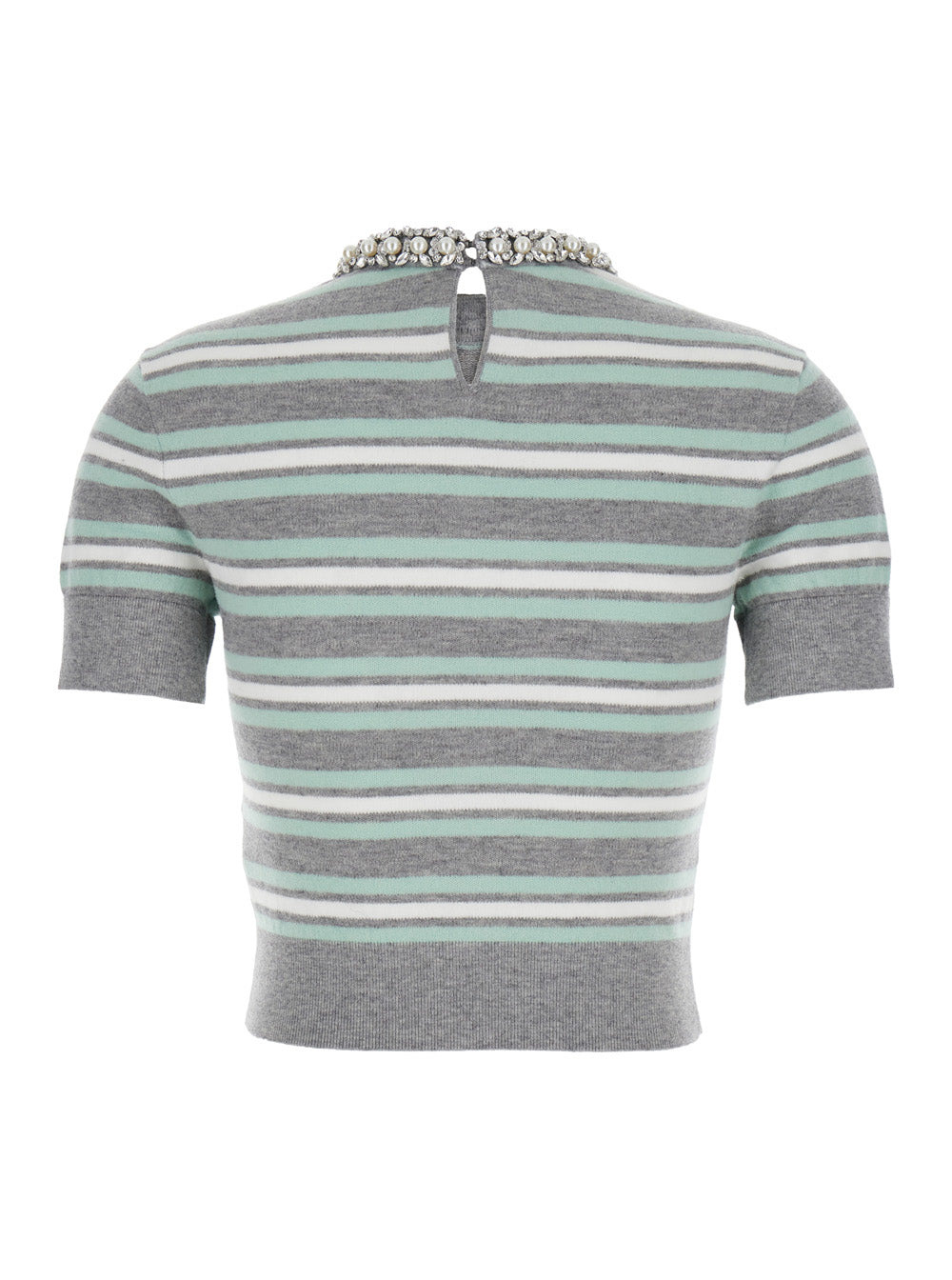 Self-Portrait Women Grey Striped Crystal Trim Knit Top - 2