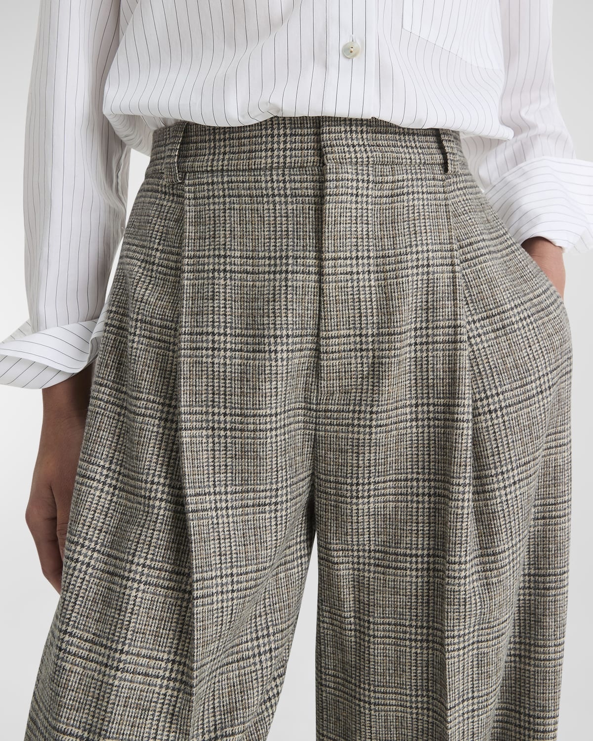 High-Rise Wool-Blend Plaid Trousers - 3