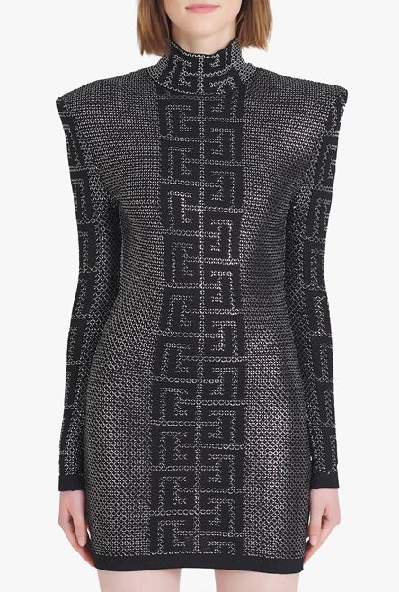 Short dress with black and silver mosaic Balmain monogram - 5