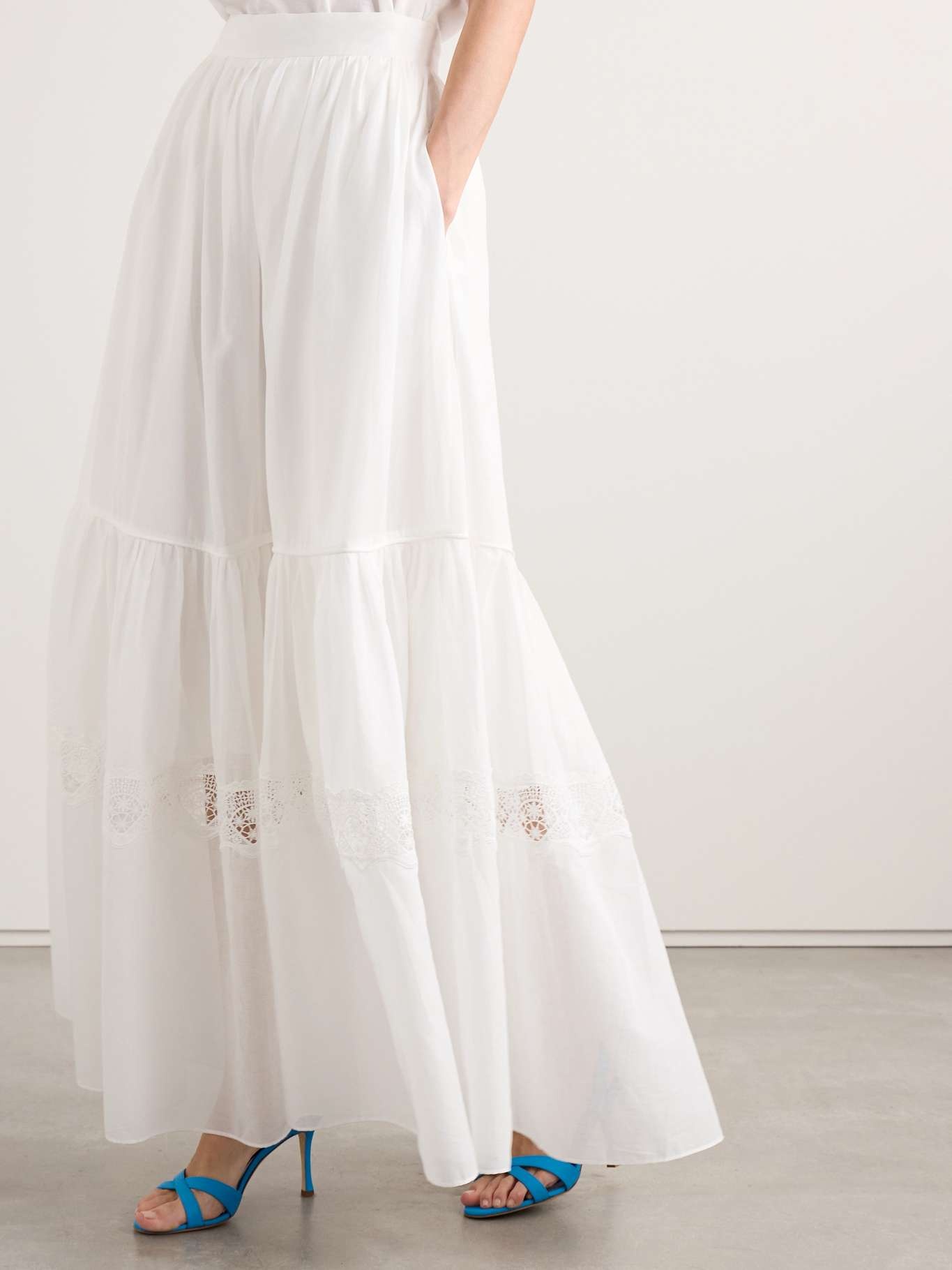 Chant crochet-trimmed cotton-voile maxi skirt White - 3