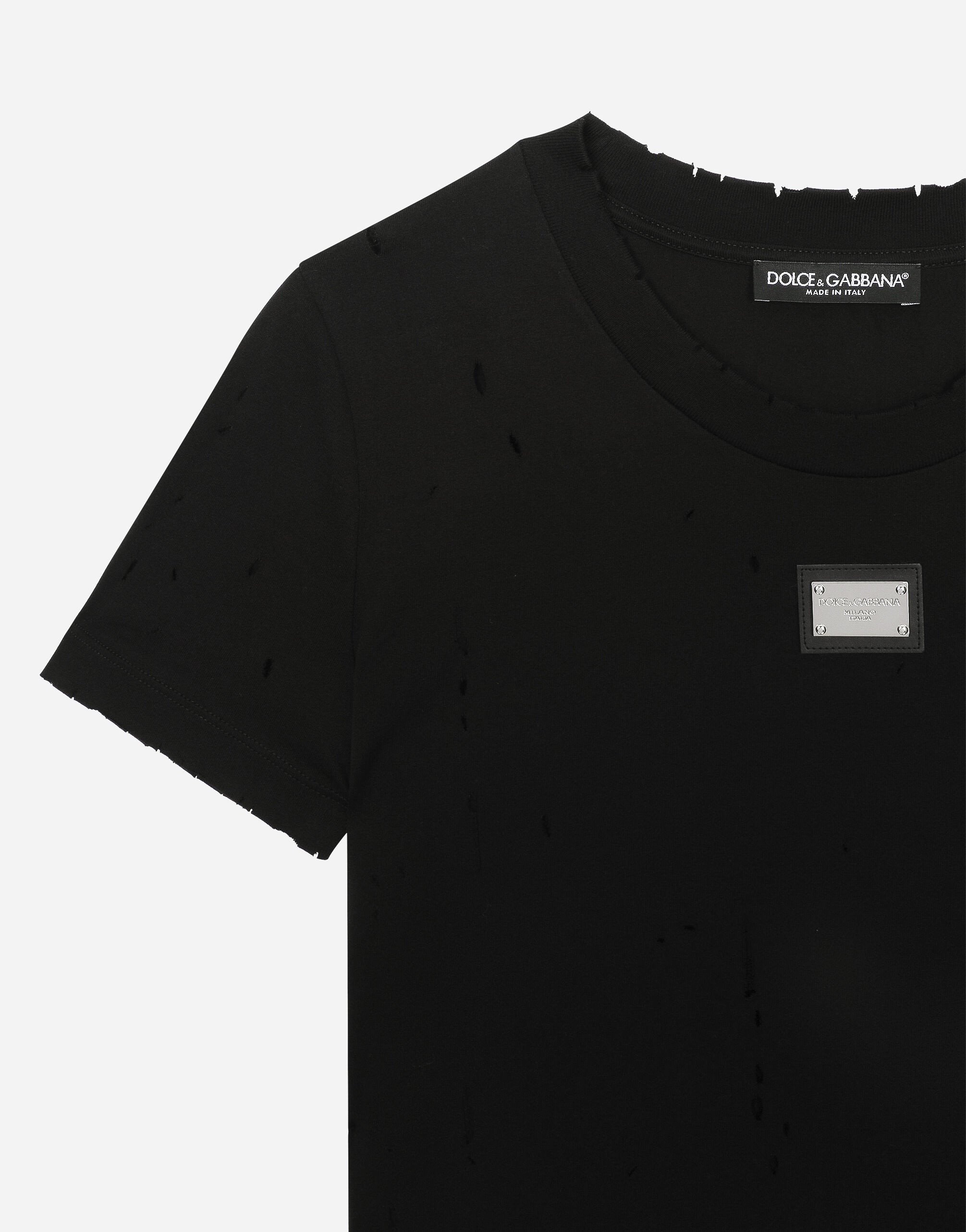 Jersey T-shirt with rips and Dolce&Gabbana tag - 3