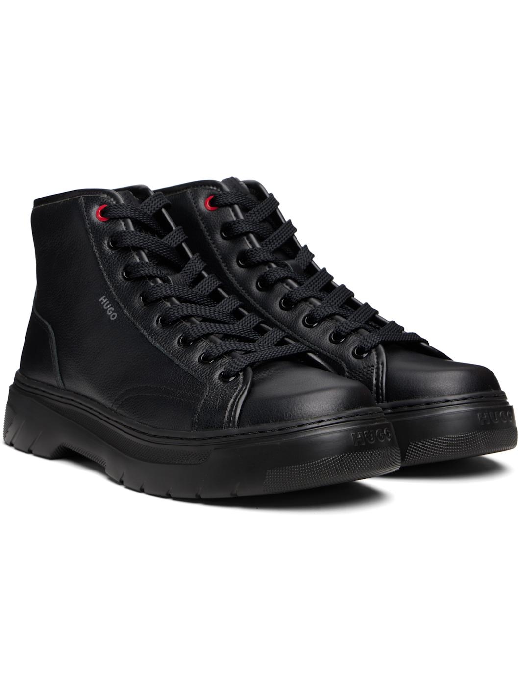 Black High-Top Grained Leather Boots - 4