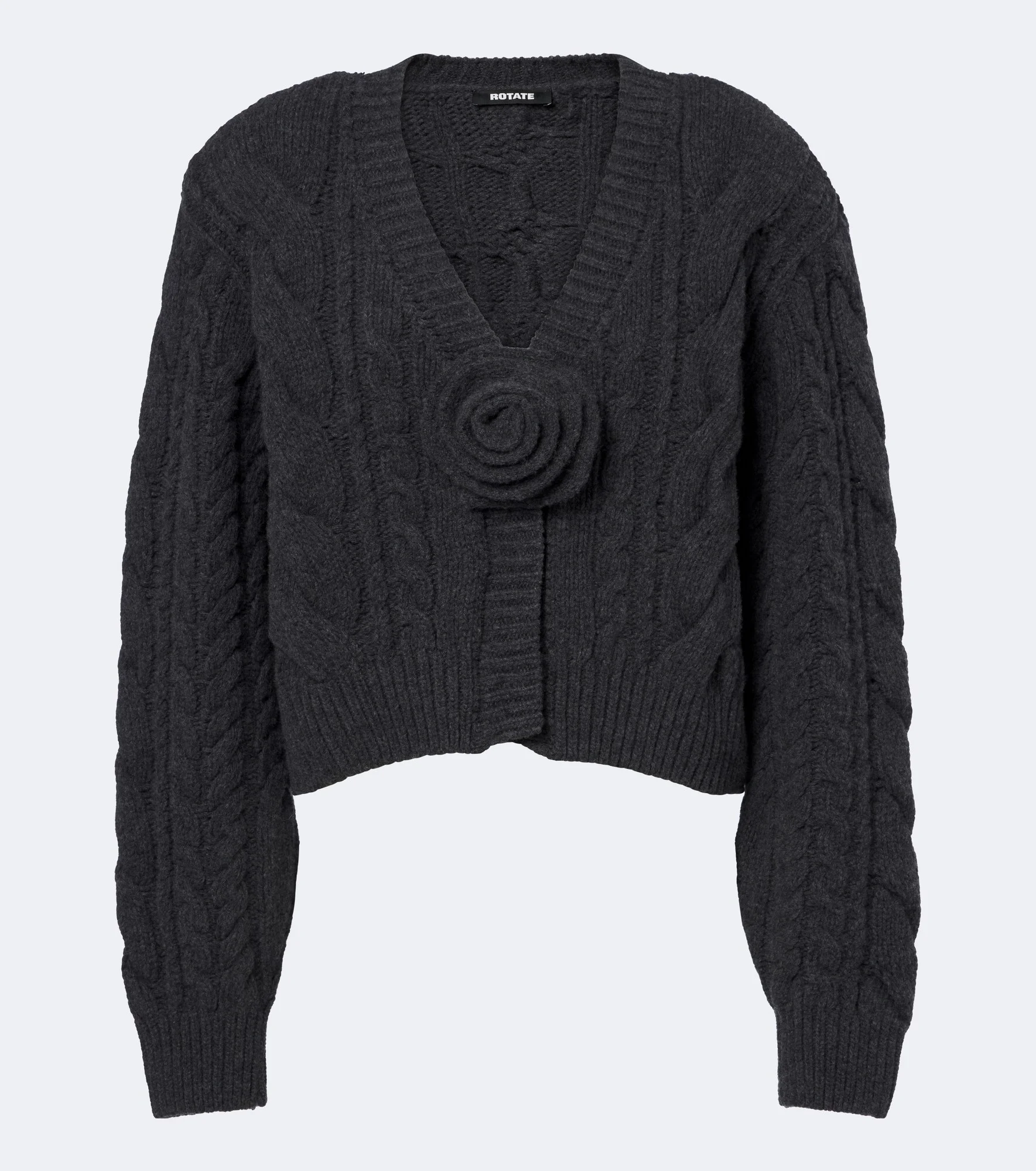 Cable-knit floral-appliqué wool sweater - 1