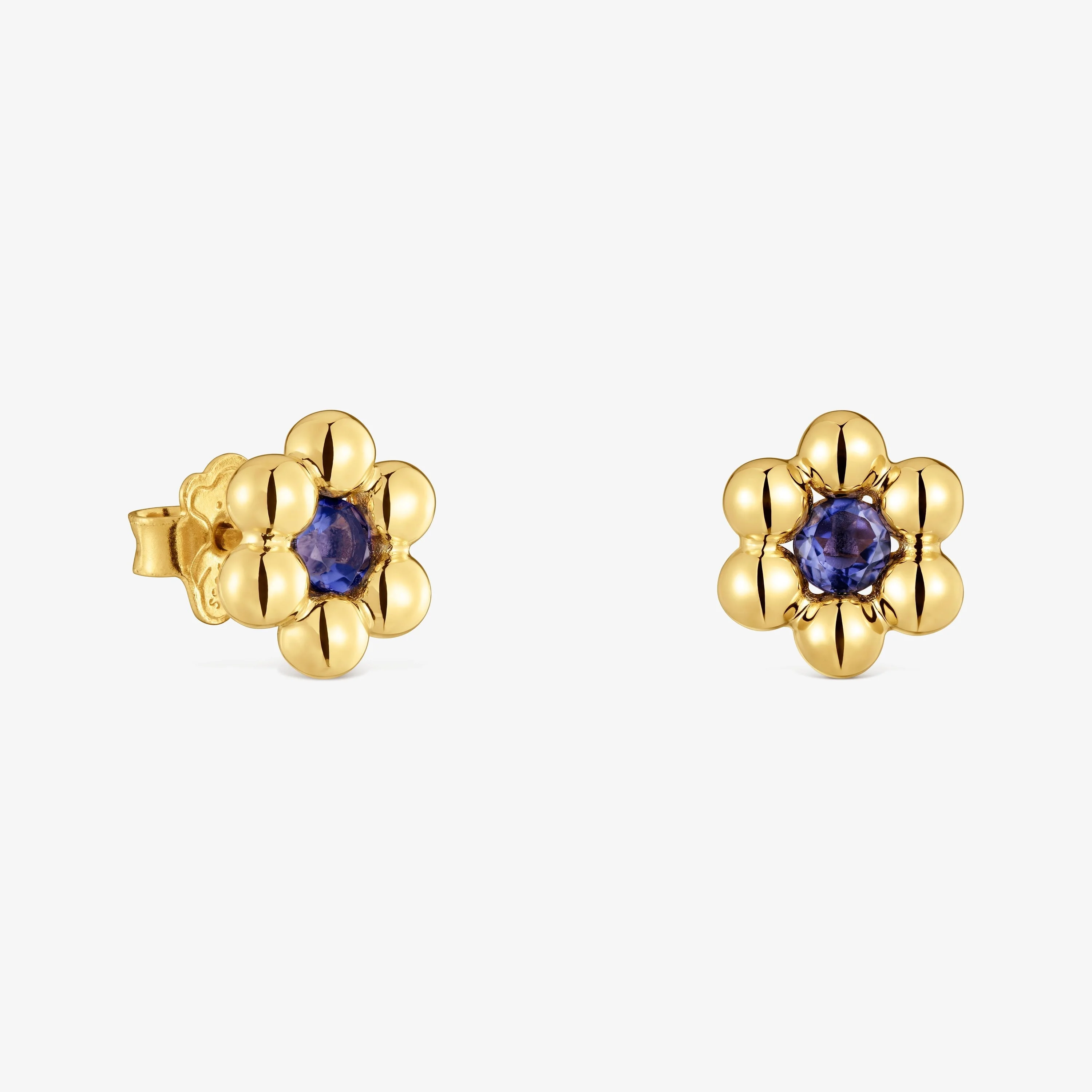 Sugar Party short flower Earrings with 18K gold vermeil and iolite - 1