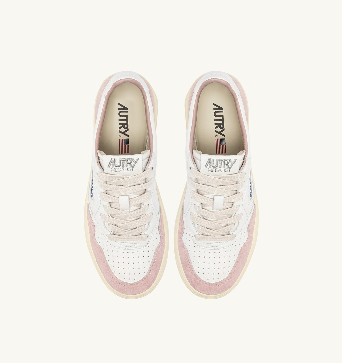 MEDALIST LOW SNEAKERS IN WHITE AND POWDER LEATHER SUEDE - 5