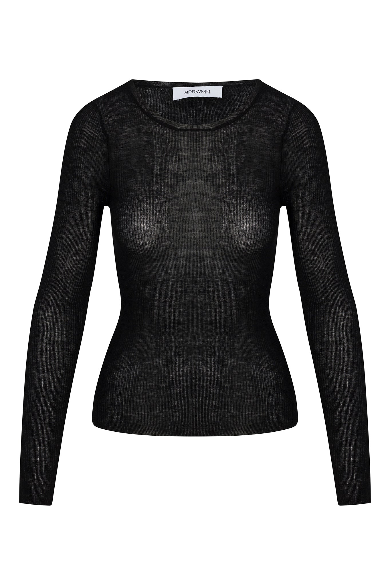 BLACK TISSUE CASHMERE LONG SLEEVE BABY TEE - 4