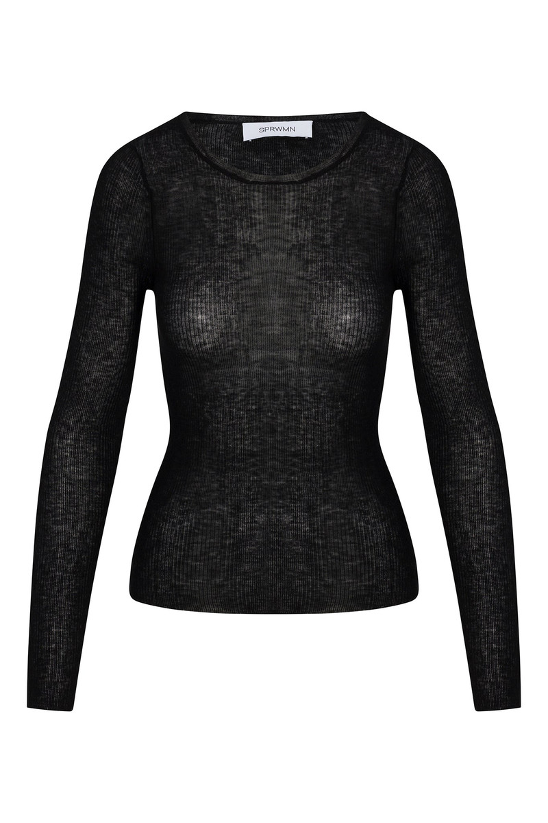 BLACK TISSUE CASHMERE LONG SLEEVE BABY TEE 4