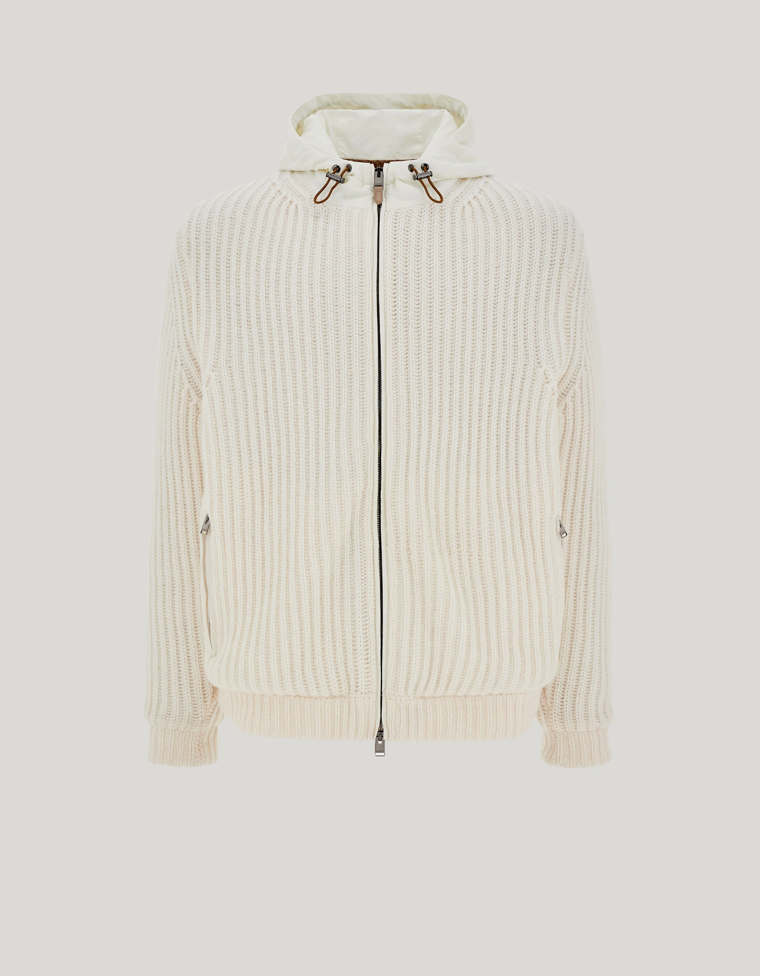 CREAM WOOL AND CASHMERE BLOUSON WITH HOOD - 1