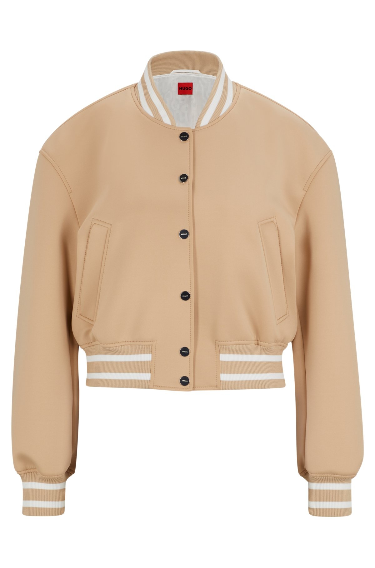 CROPPED BOMBER JACKET WITH STRIPED TRIMS IN RELAXED FIT - 1