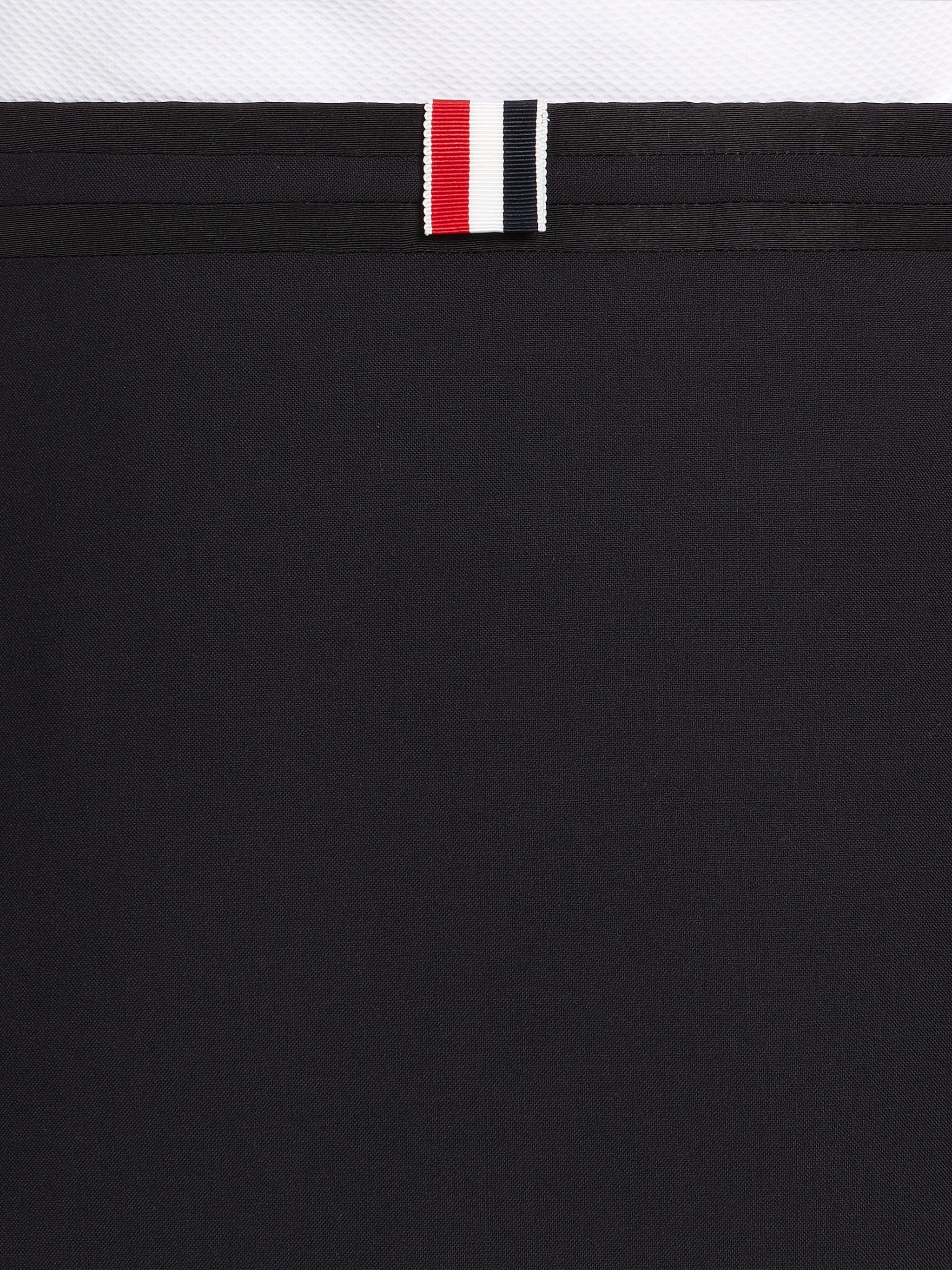 Black Plain Weave Suiting Cricket Seamed 4-Bar Low-rise Calf Length Skirt - 6
