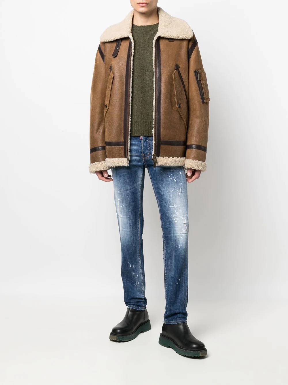 shearling-trimmed biker jacket - 2