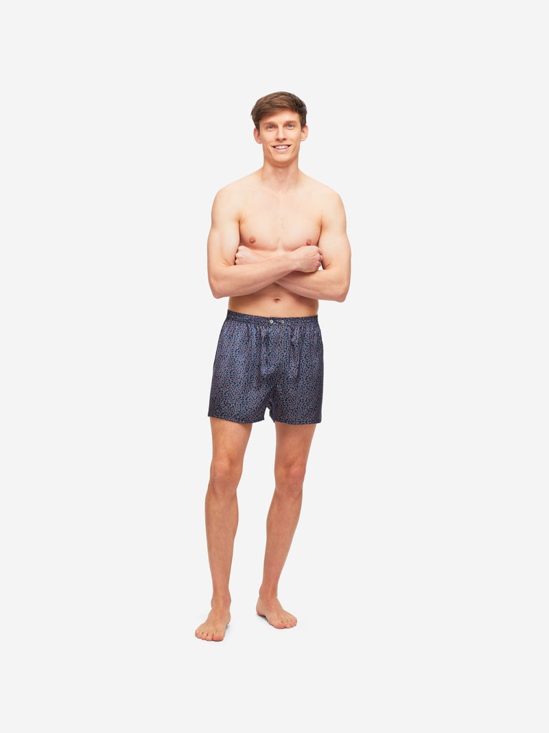 Men's Classic Fit Boxers Brindisi 102 Silk Satin Navy