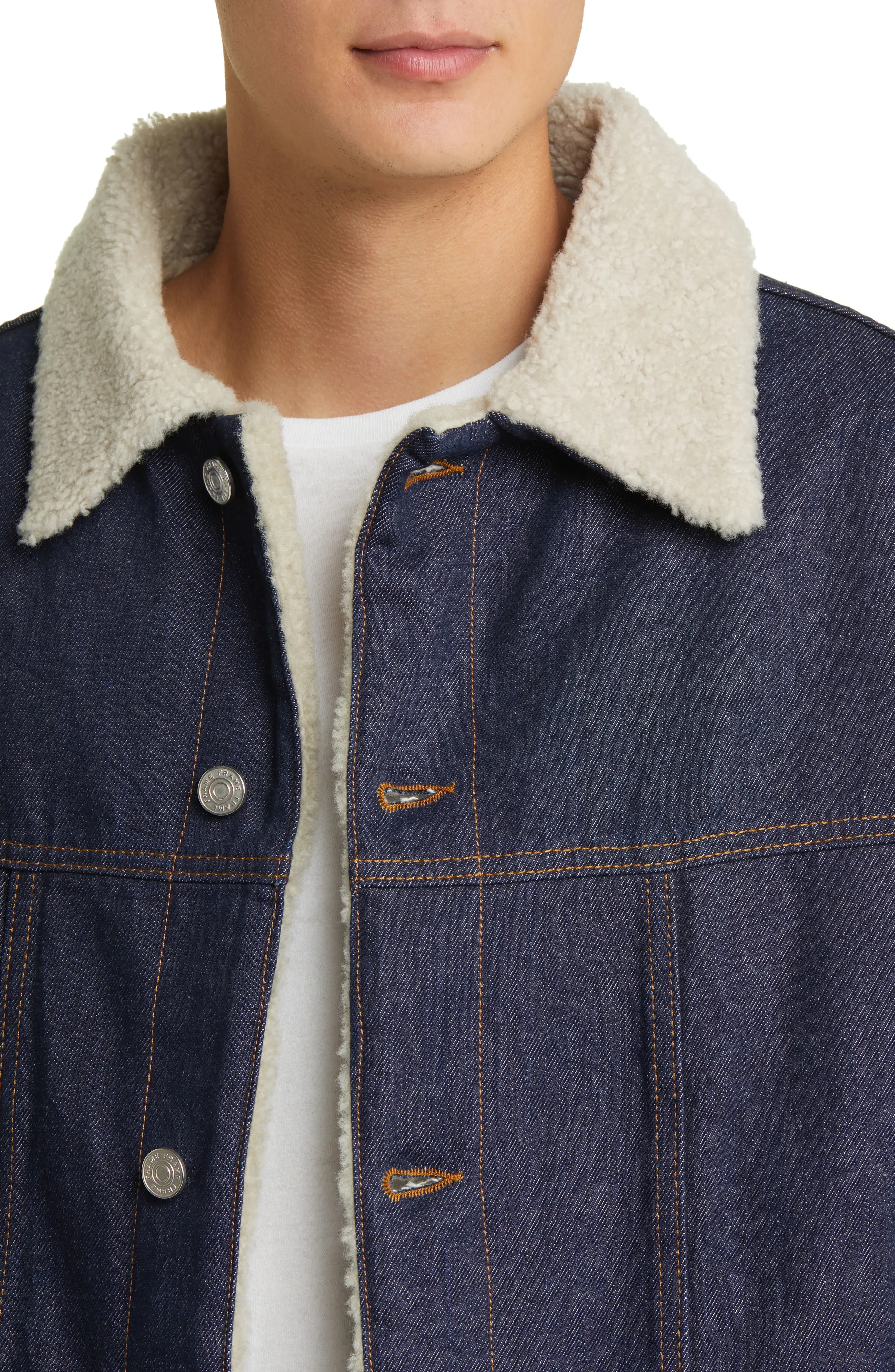 High Pile Fleece Lined Denim Trucker Jacket - 4