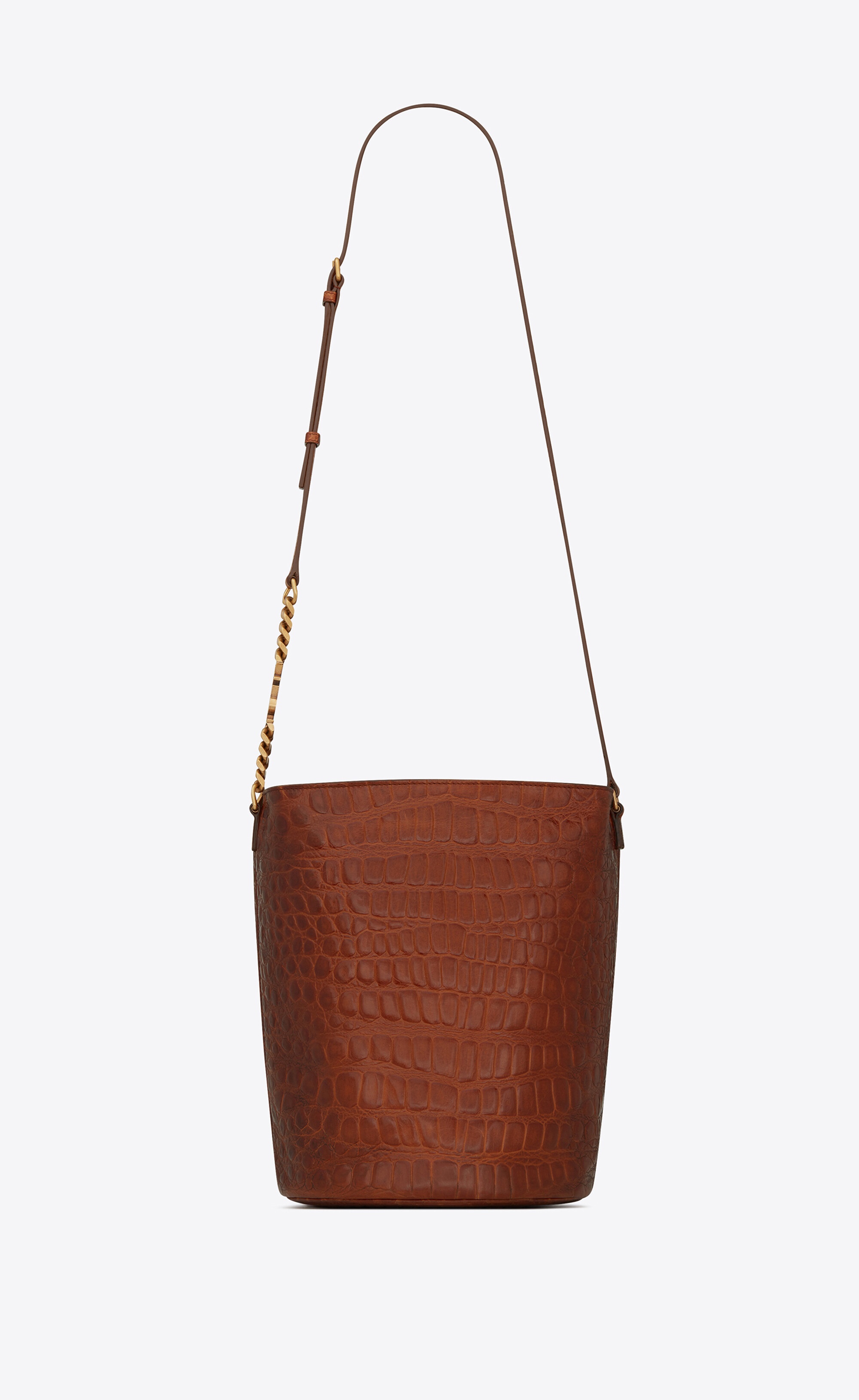 vintage bucket bag in lacquered crocodile-embossed leather - 1