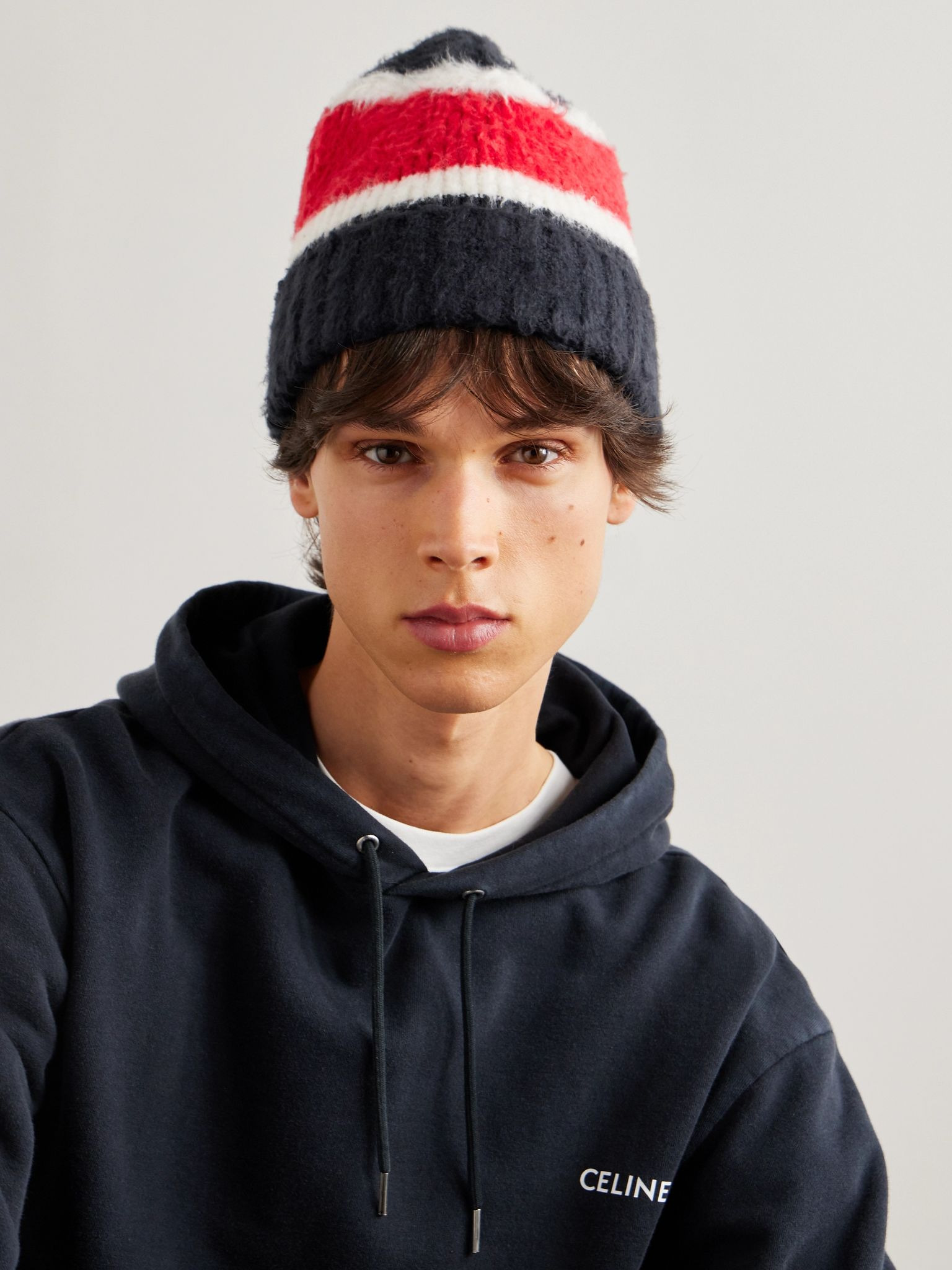 Striped Ribbed Brushed-Cotton Beanie Black - 2