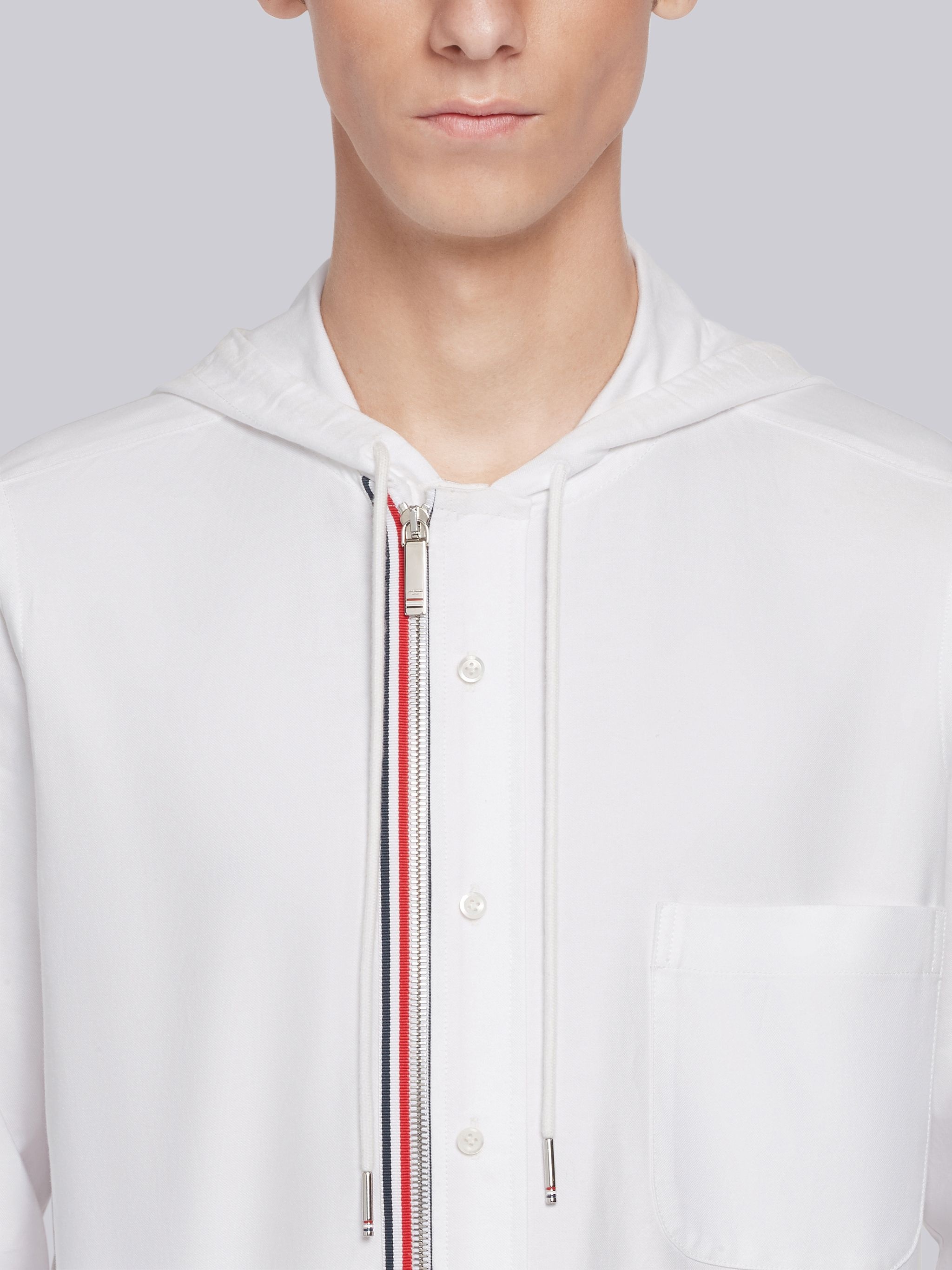 White Oxford Hooded Zip-front Shirt - 5