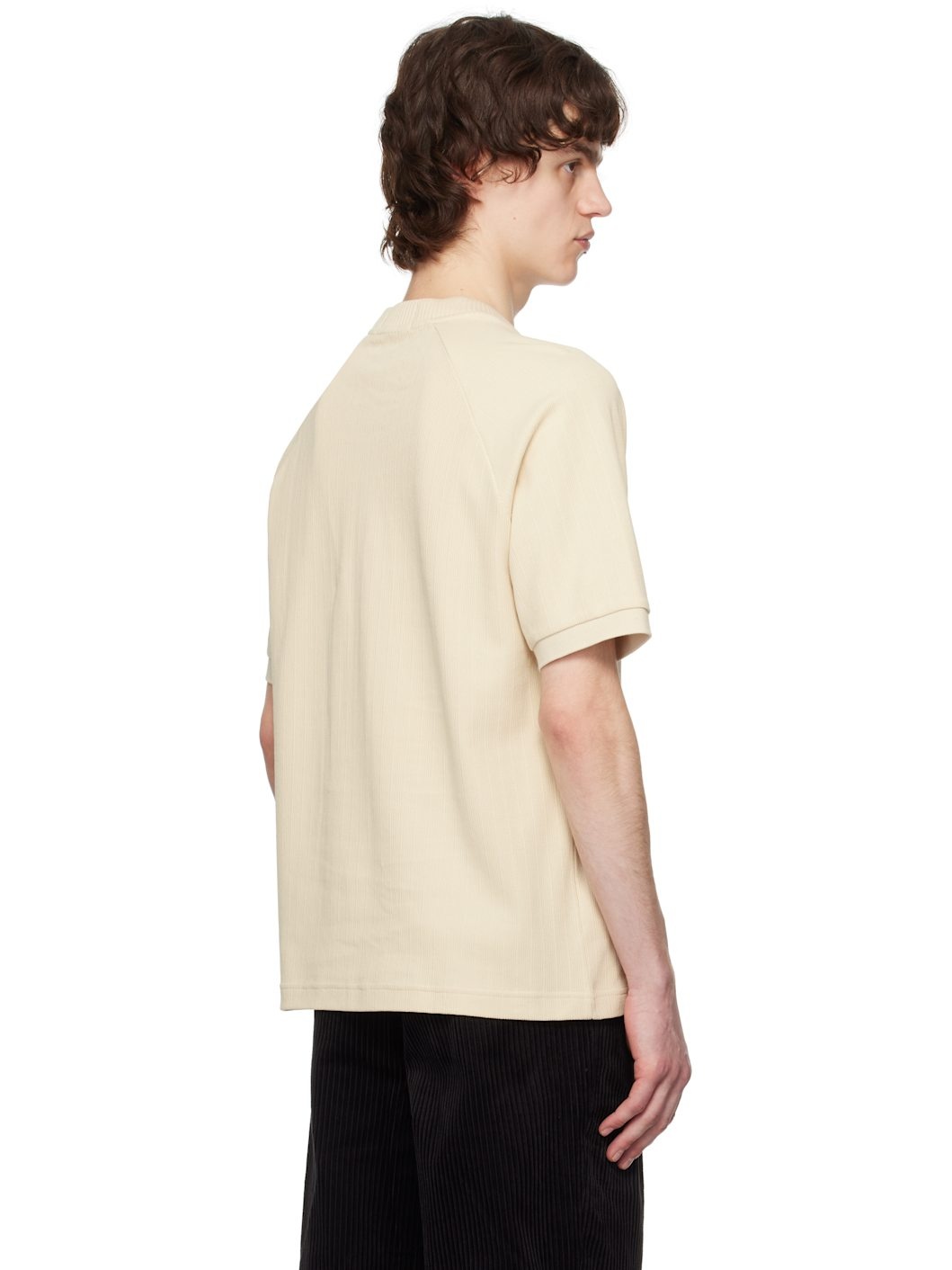 Beige Ribbed Raglan Sleeve T-shirt - 3
