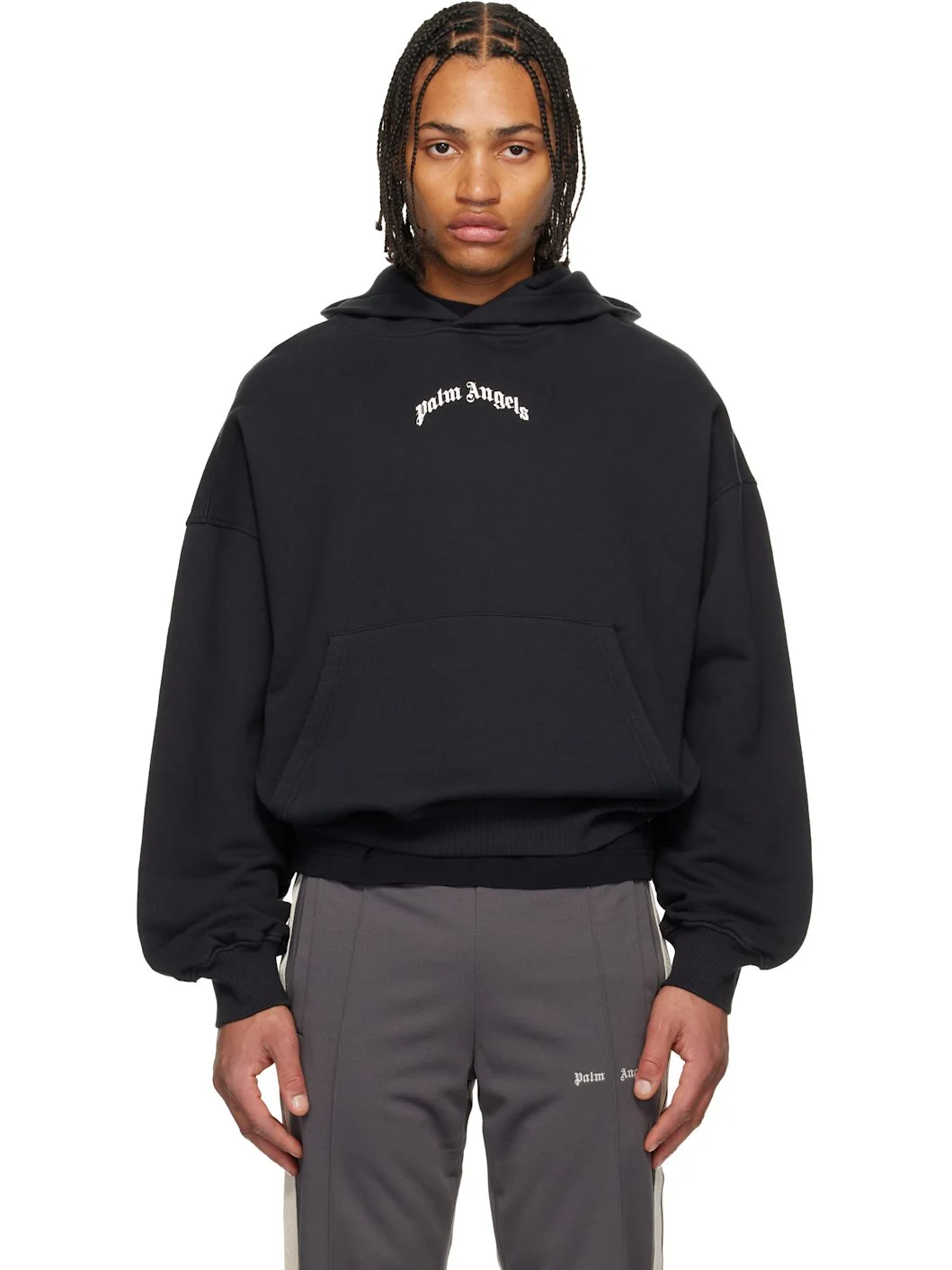 Black Curved Logo Loose Hoodie - 1