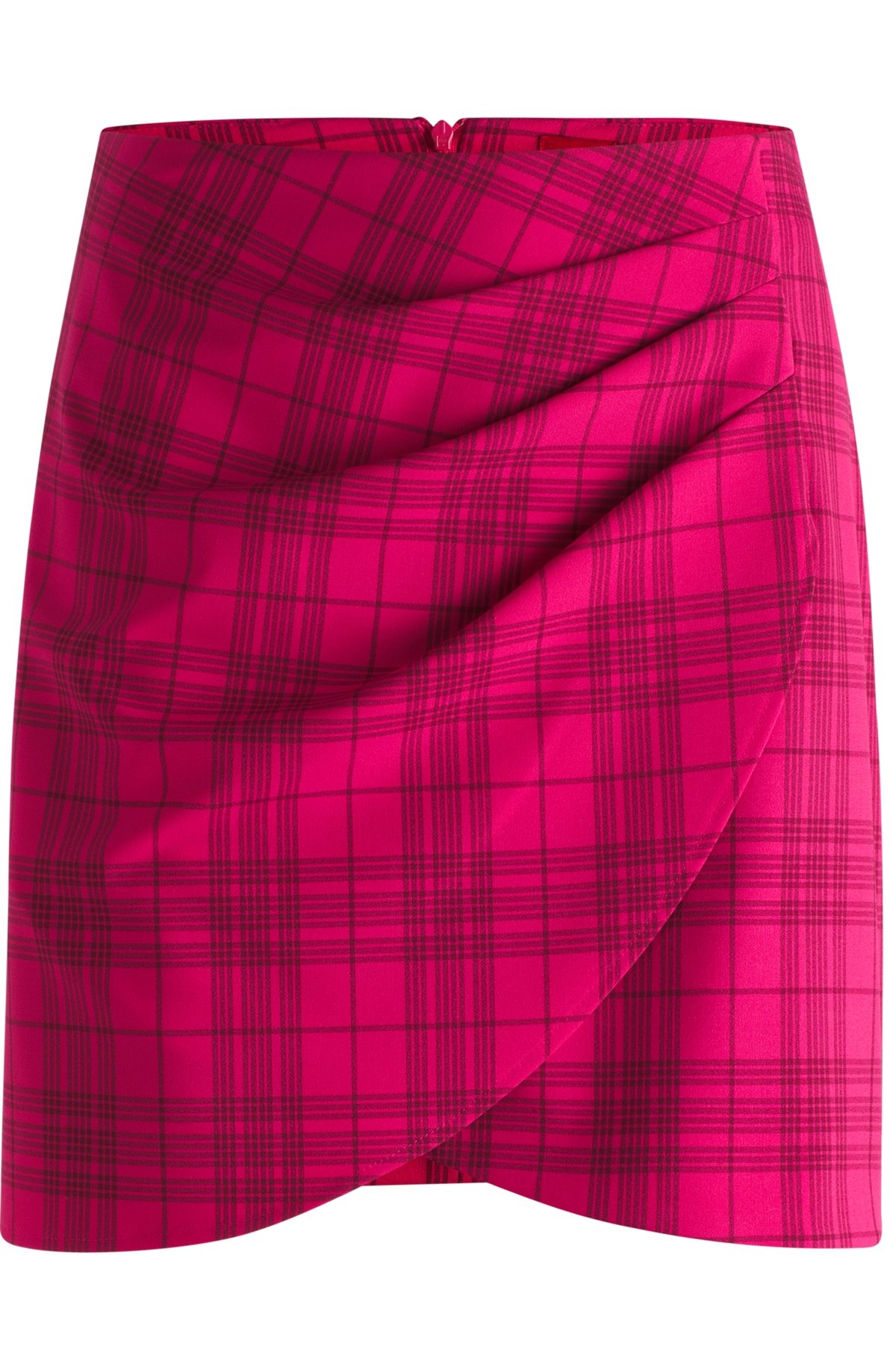 WRAP-FRONT MINI SKIRT IN CHECKED STRETCH MATERIAL - 1