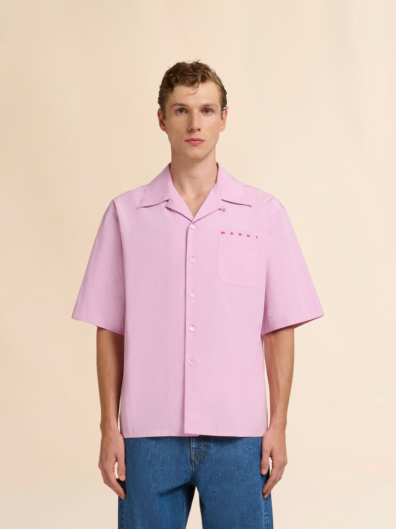Marni PINK POPLIN BOWLING SHIRT WITH PEEPING MARNI LOGO outlook