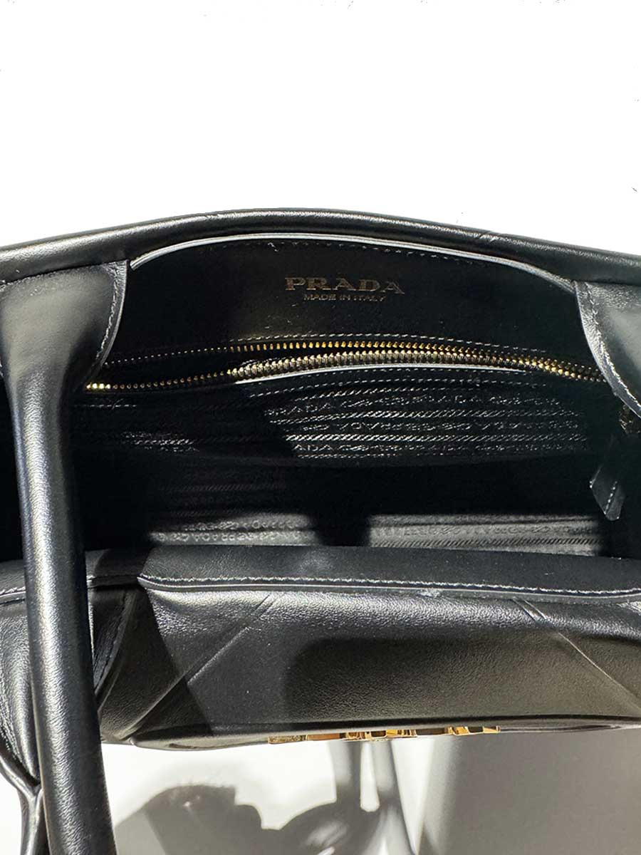 Large Leather Prada Symbole Bag with Topstitching in Black - 9