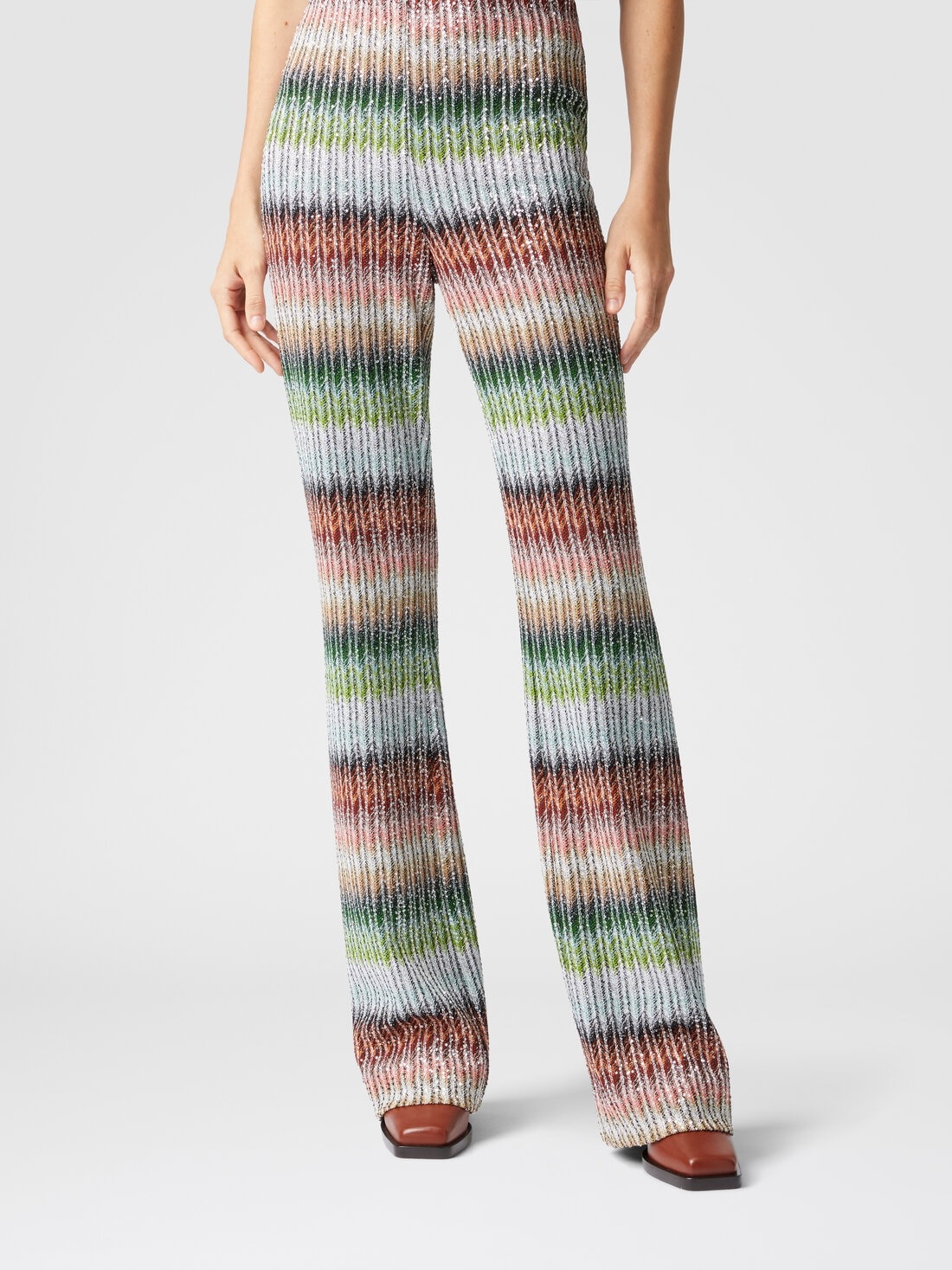 Flared trousers in gradient zig zag knit with sequins - 4