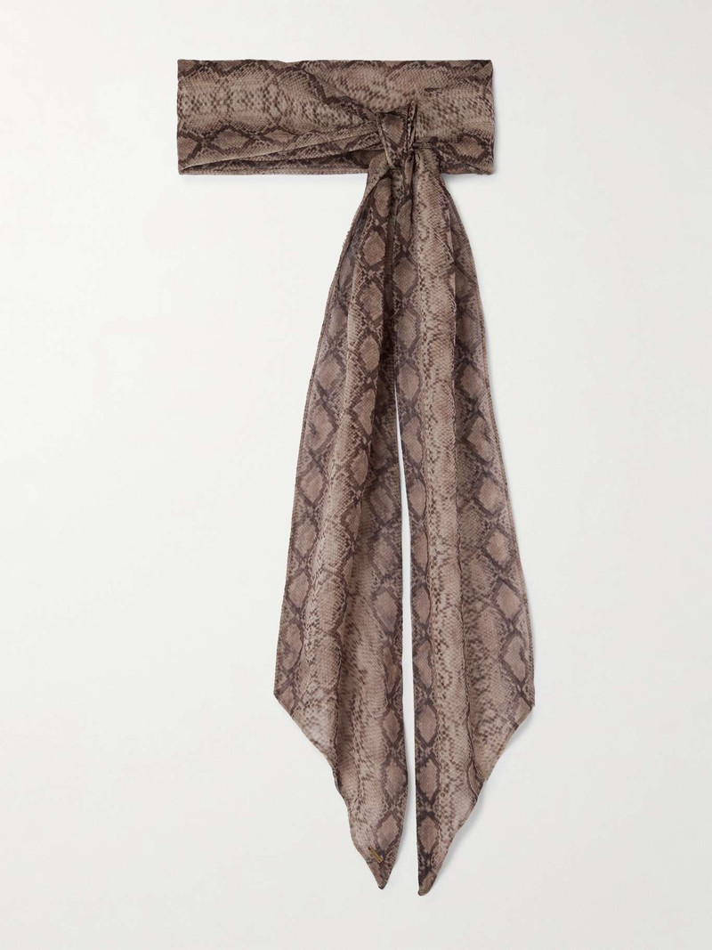 Snake-print silk-chiffon scarf Sand 1
