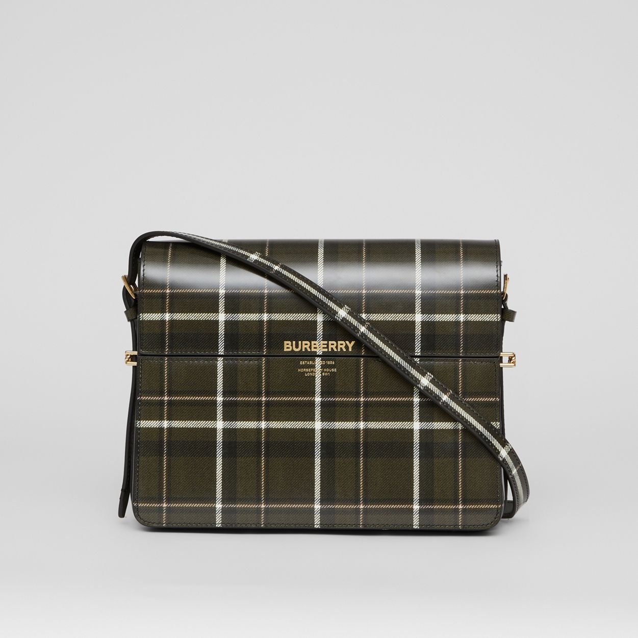 Large Tartan Print Leather Grace Bag - 1