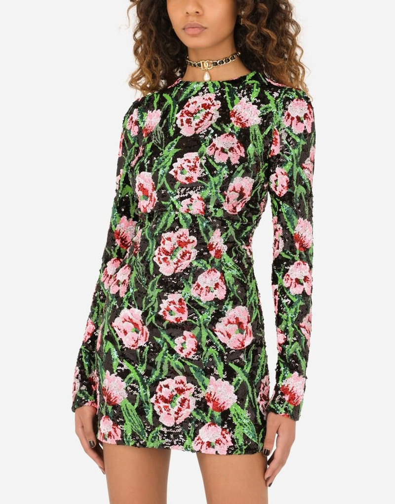 Short dress with sequined tulip embellishment 4