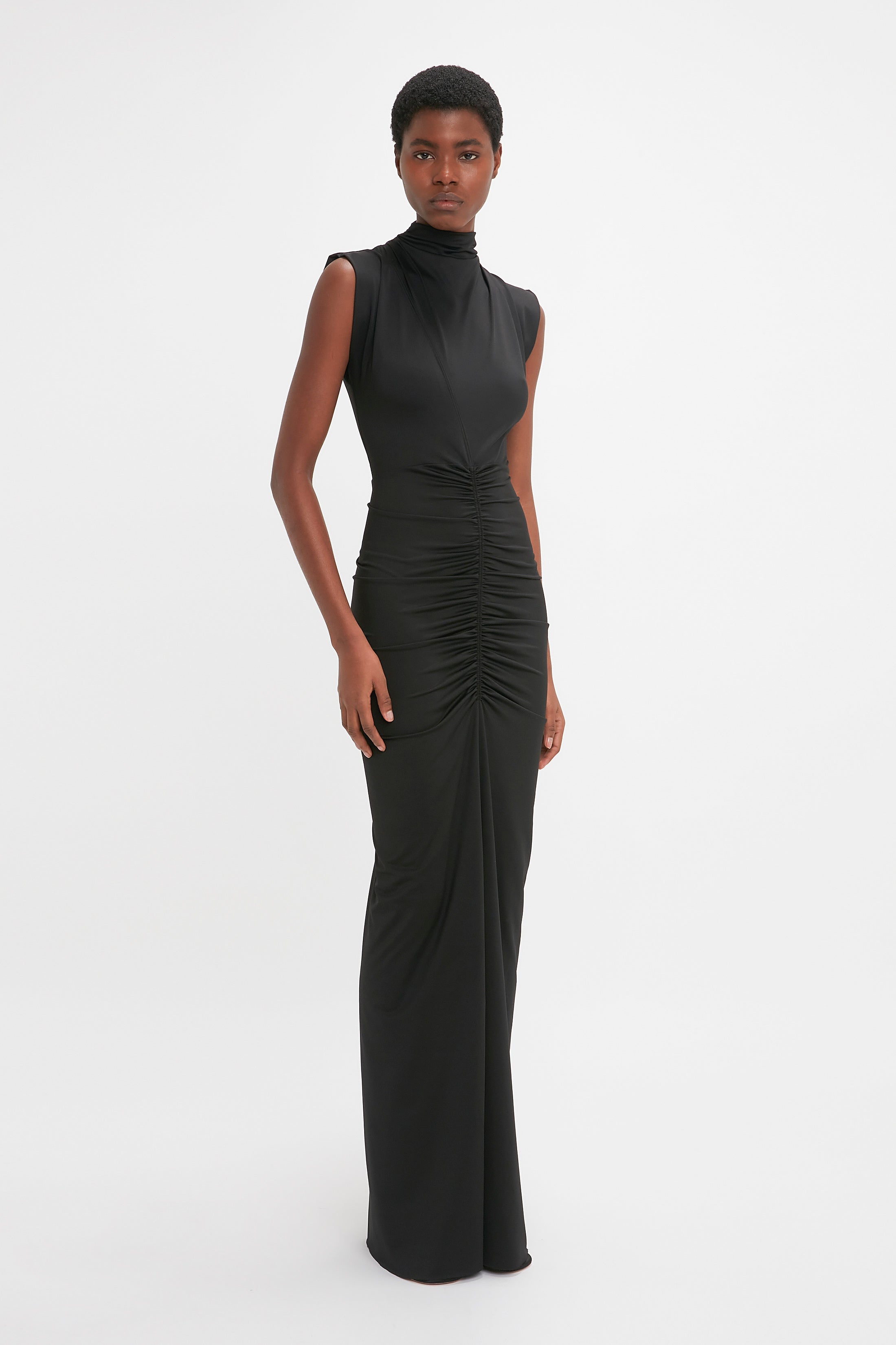 Ruched Jersey Gown In Black - 3