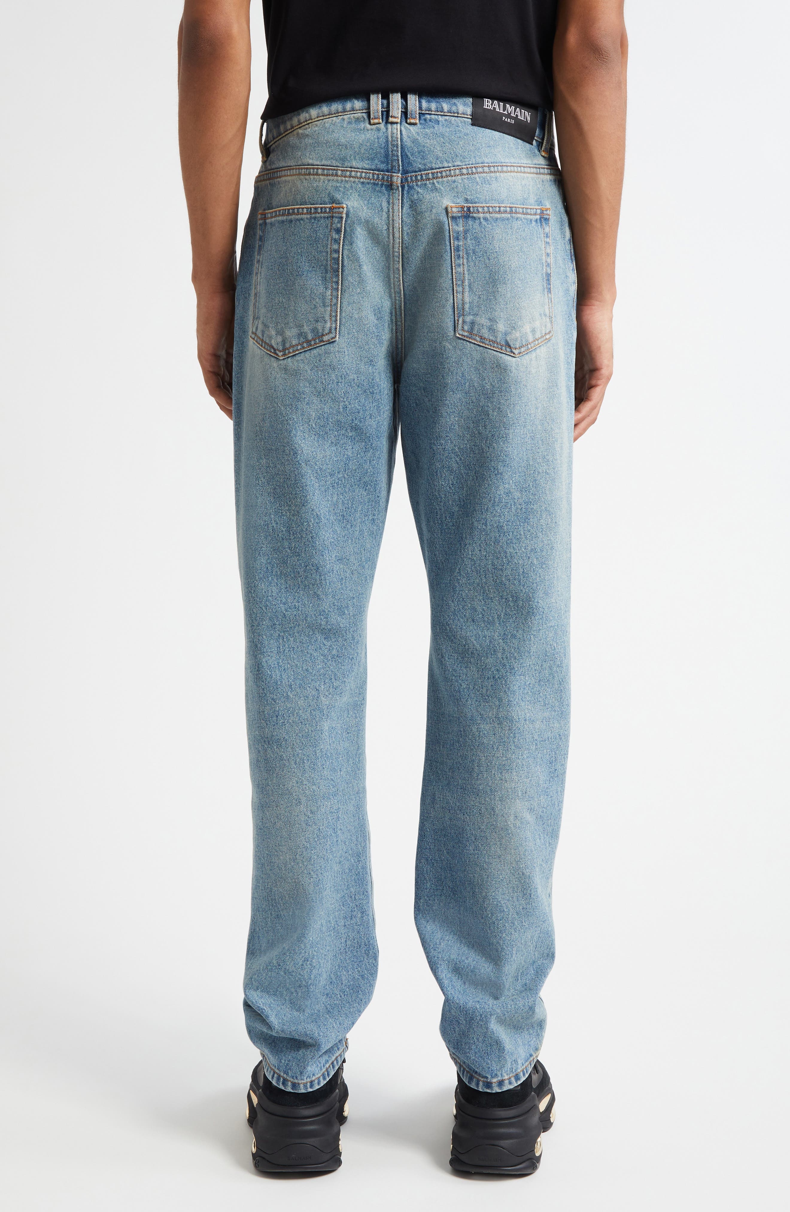 Balmain Regular Fit Straight Leg Jeans in 6Aw Washed Blue Jean at Nordstrom - 3