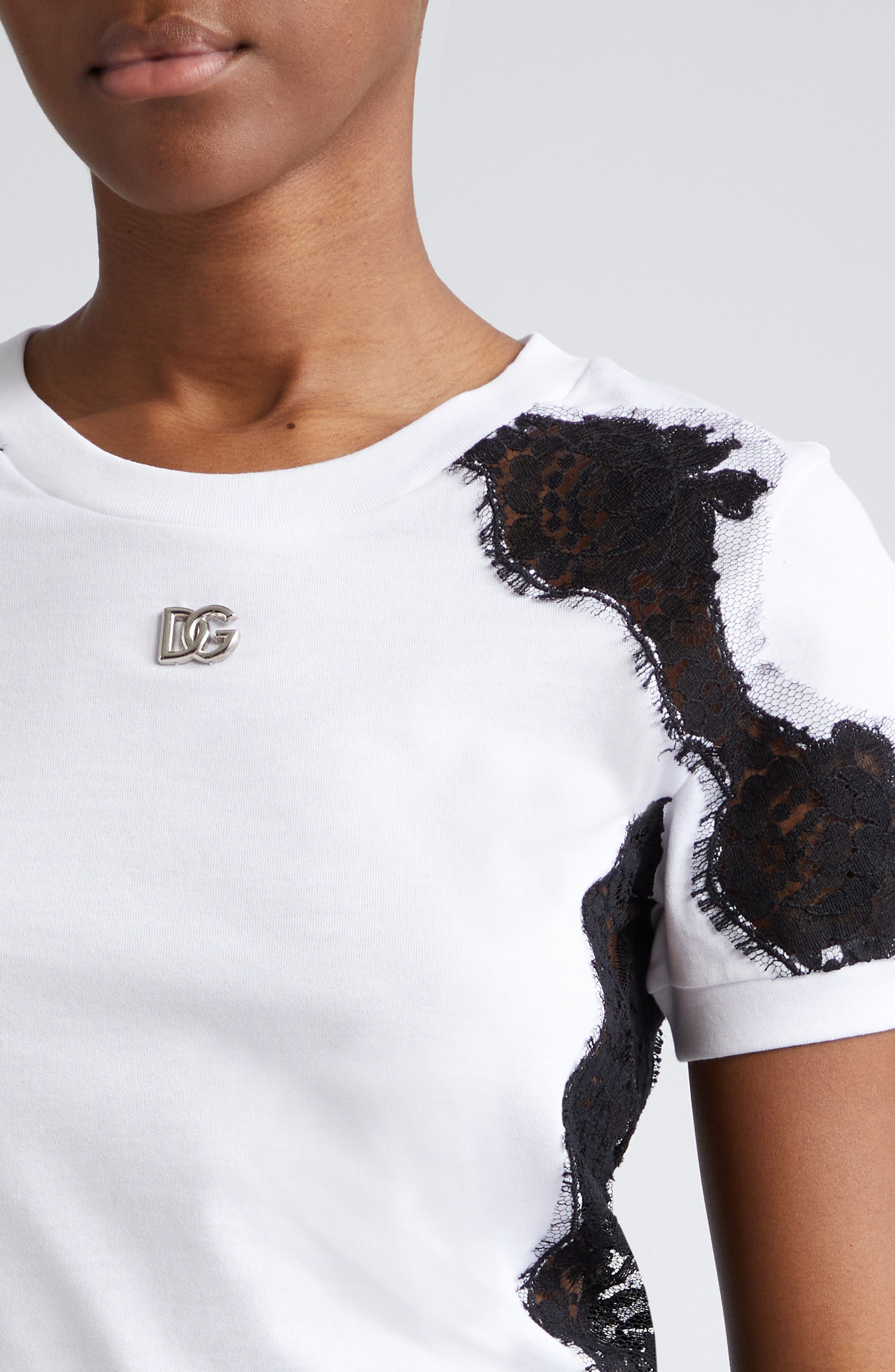 Lace Detail Cotton Blend T-Shirt - 5