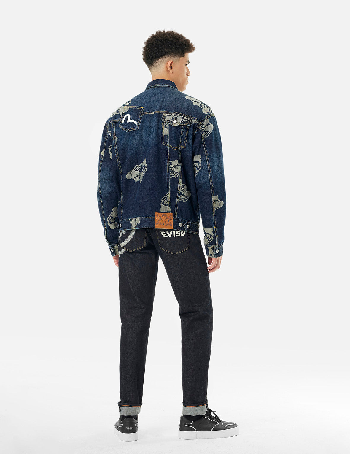 Allover Godhead Jacquard and Seagull Embroidery Loose Fit Deconstructive Denim Jacket - 4