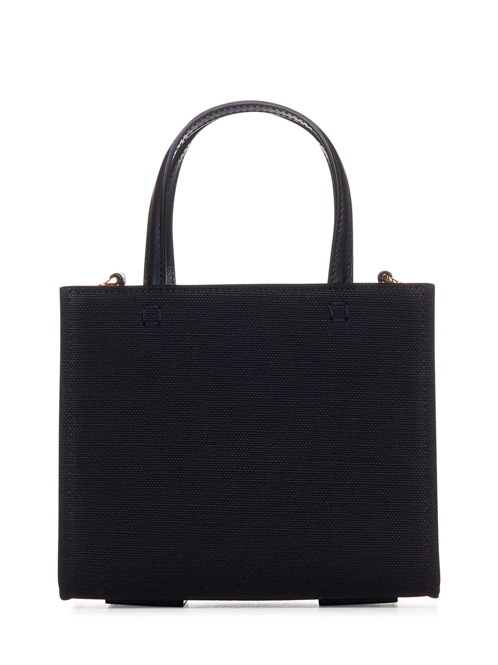 Mini black cotton and linen canvas tote bag with signature at front and shoulder strap. - 3