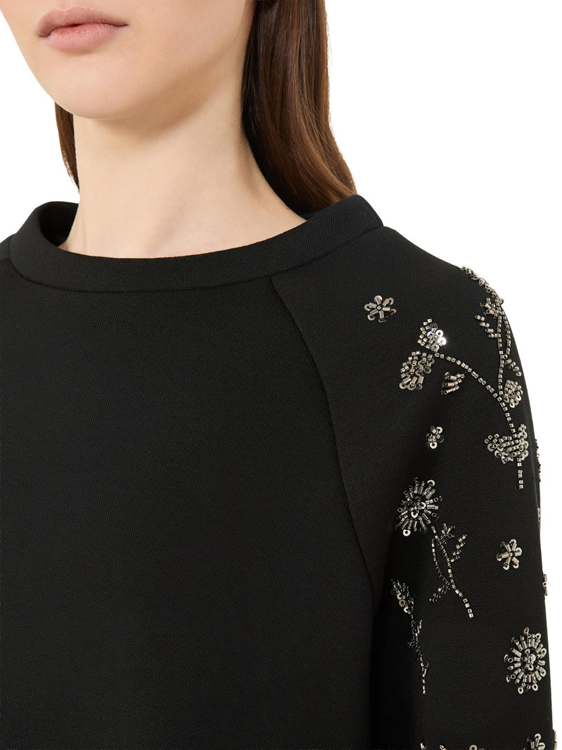 Women's Embroidered Scuba Jersey Sweatshirt - Black 6
